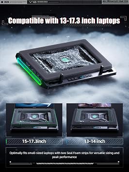 llano V10 الألعاب الكمبيوتر المحمول وسادة التبريد، RGB الكمبيوتر المحمول برودة الوقوف مع قوية 4.72 بوصة مروحة تبريد توربو الخارجية، كمبيوتر التبريد السريع 13-17.3 بوصة، زر التحكم، 3 موقف قابل للتعديل، 4-ميناء USB C & A
