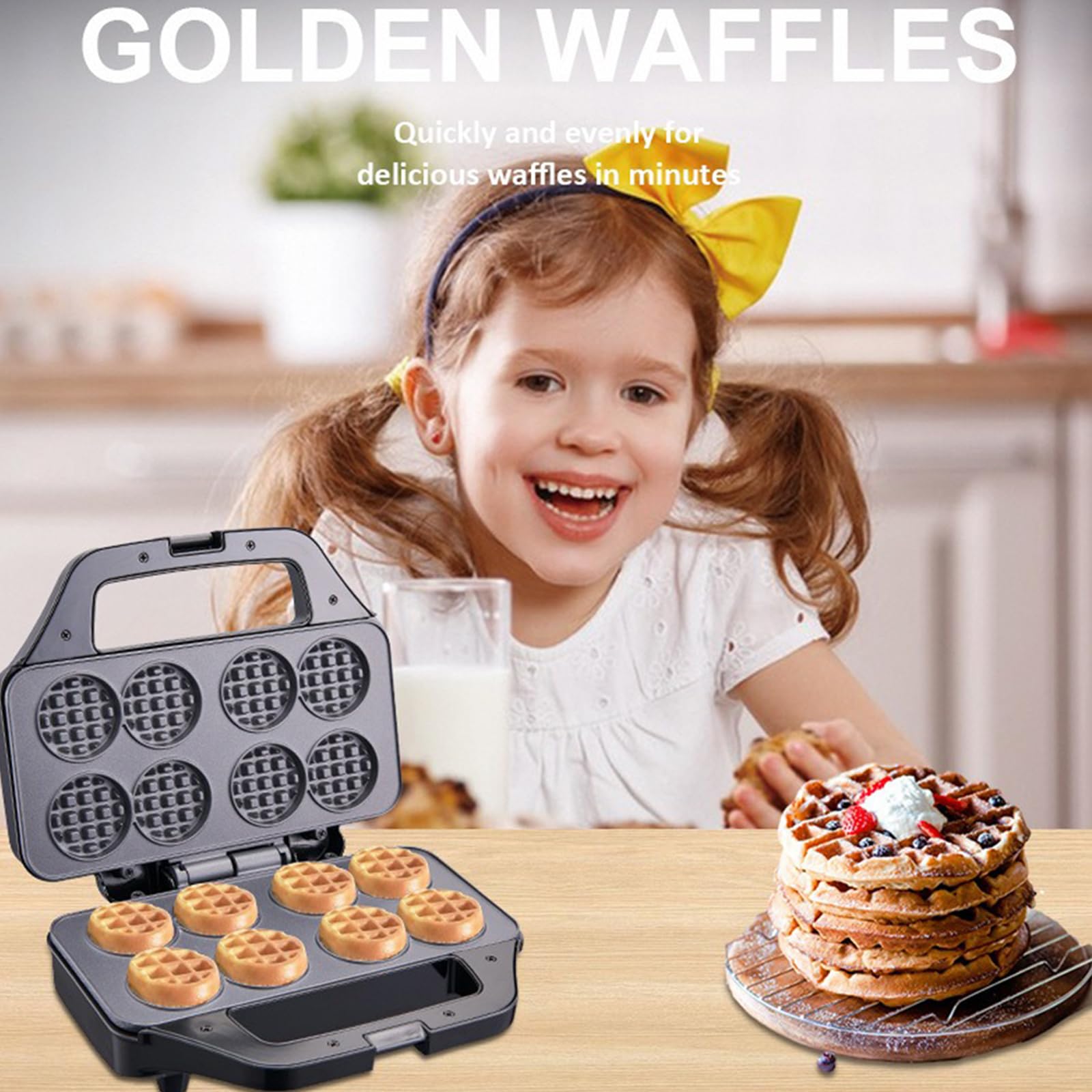 Mini Gaufrier Waffle Maker 850W, Voyant LED, Revêtement Antiadhésif, Poignée Tactile Cool, Machine À Gaufre Pour Le Petit Déjeuner, Les Collations Et Les Desserts