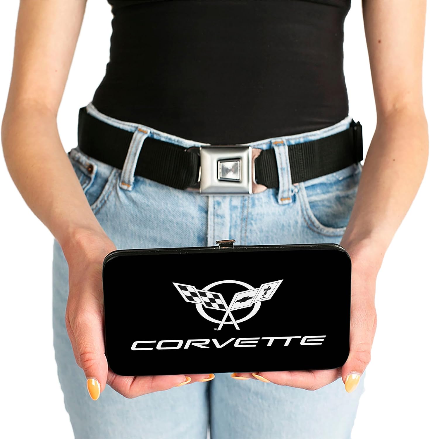 Buckle-Down womens Buckle-down Hinge - Corvette Black/Silver (Full Color) Wallet, Multicolor, 7 x 4 US
