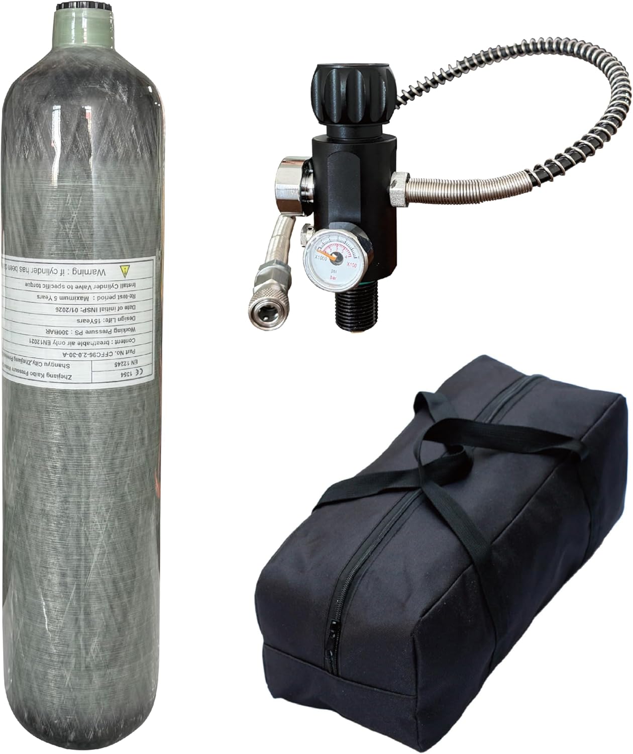 CE 2L 4500psi Paintball Tank System,Paintball/hpa Tank pcp/Paintball air Tank Carbon Fiber pcp Tank air Tank Scuba Tank with M18*1.5 Thread Dual Gauge Valve,Produced in November 2025