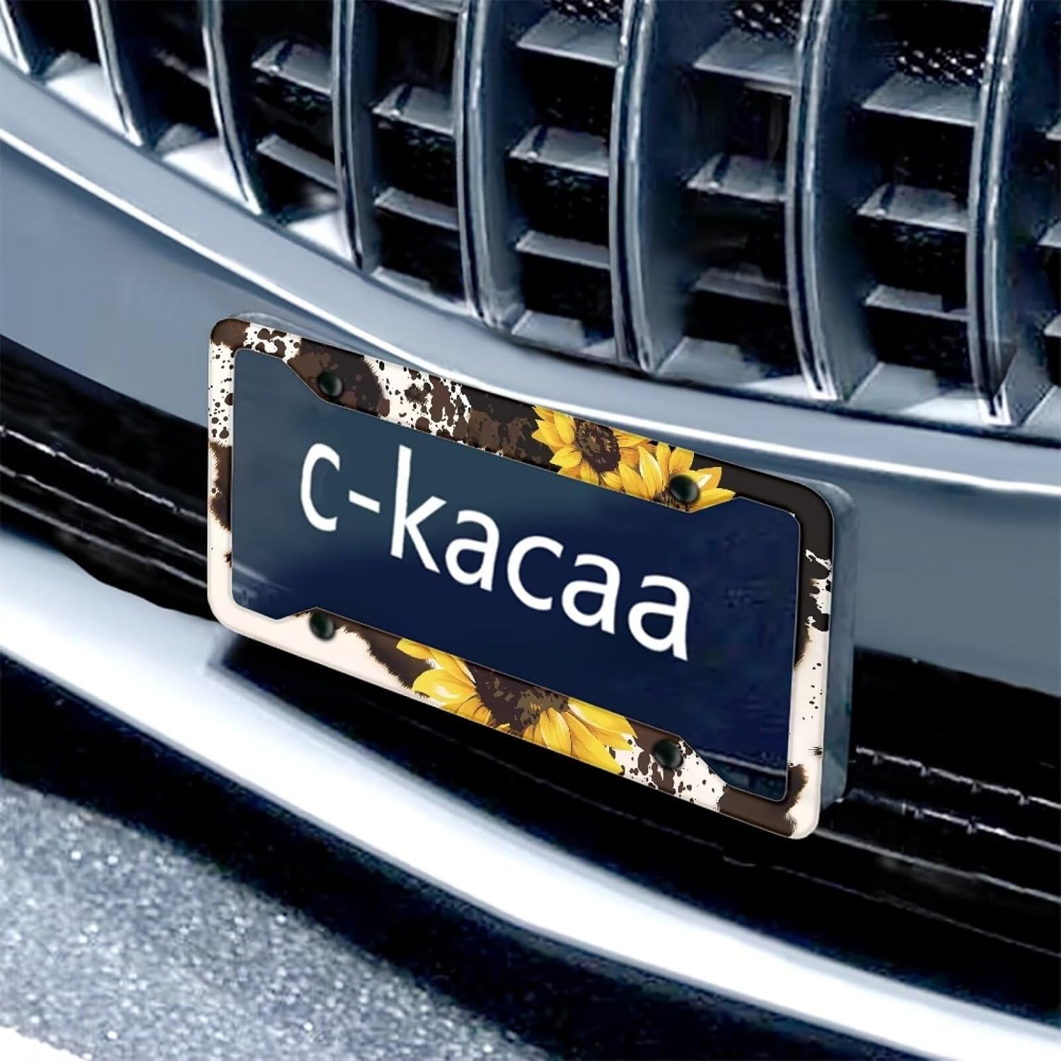 Wanyint Sunflower Brown Cow Print Car License Plates Frame for Women Men, with Screw Caps, Car Accessories Applicable to Standard US License image 4