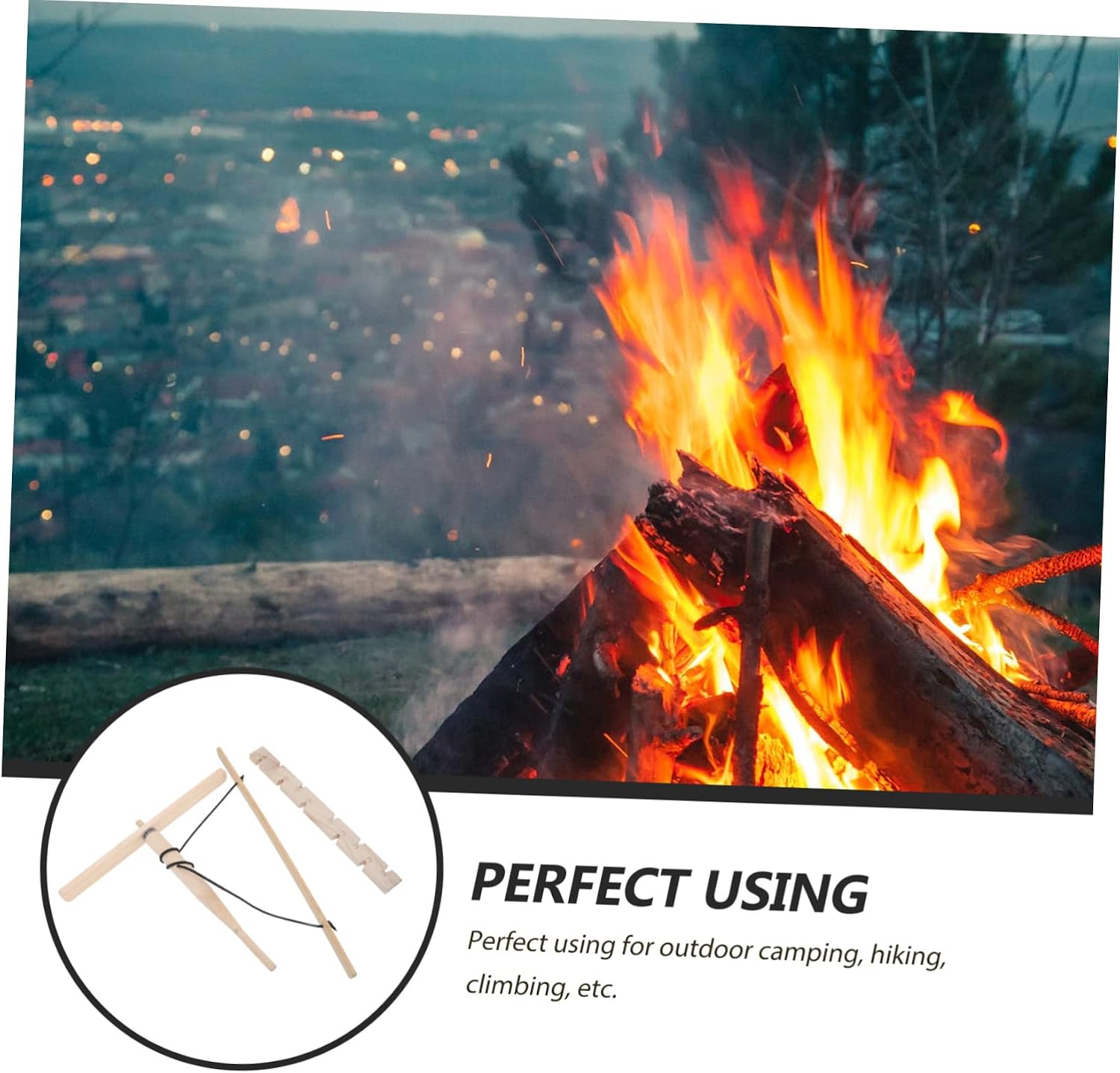 Portable Fire Drill Kit for Outdoor Camping Natural Wooden Friction Fire Starter Tool 1-Piece Survival Kit