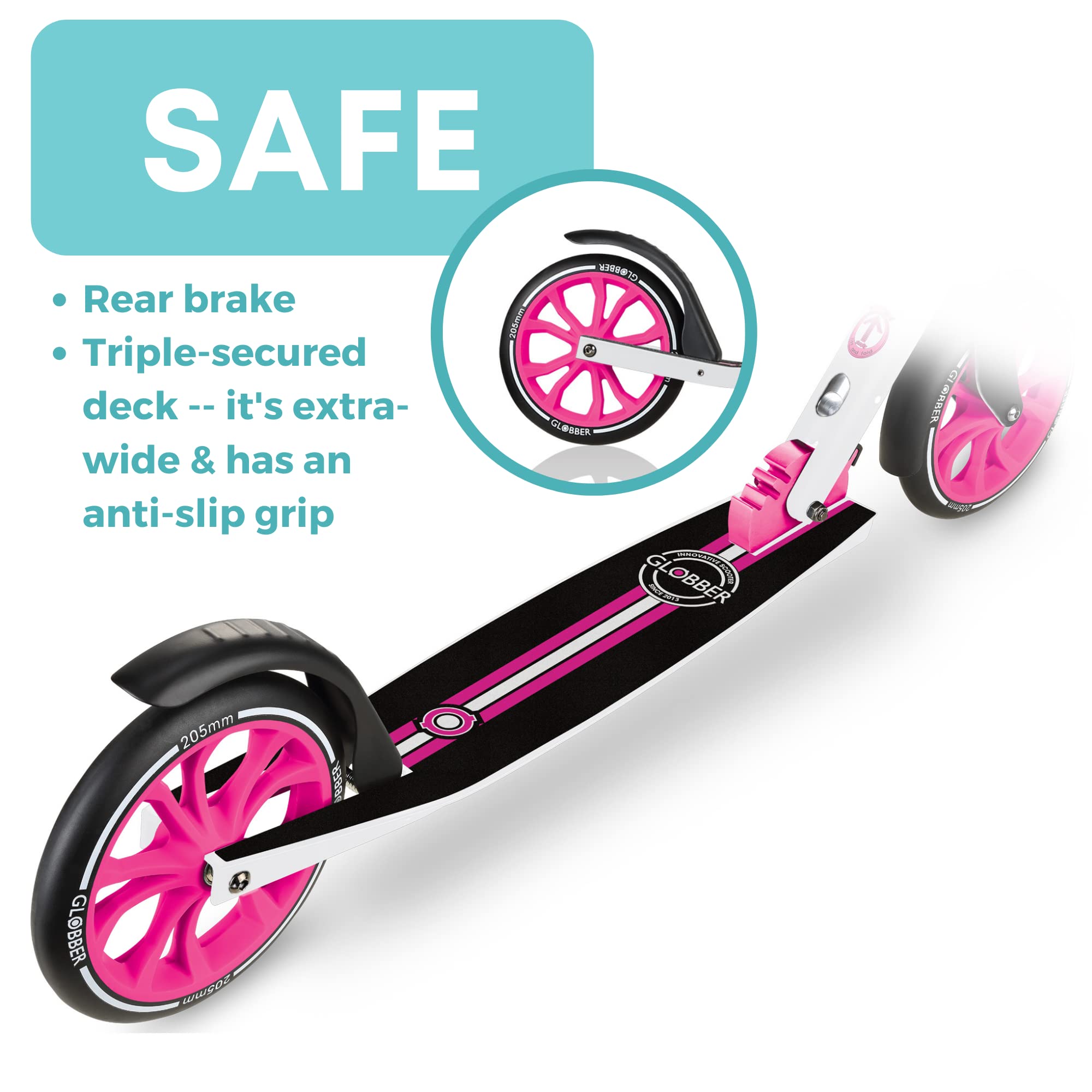 Globber NL Series 2-Wheel Kick Scooters for Kids, Teens and Adults, Foldable Kick Scooter for Ages 8-14+, Foldable Kick Scooter for Transportation & Storage, Big Wheel Scooter with Adjustable T-Bar