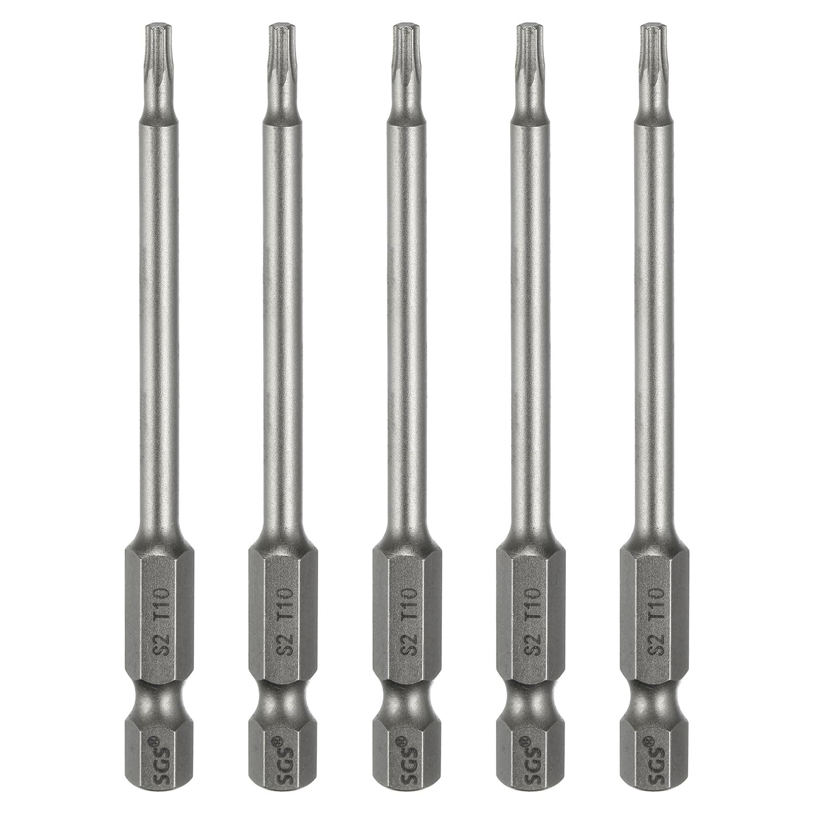 sourcing map 5pcs T10 Torx Head Screwdriver Bit 1/4" Hex Shank 3.15" (80mm) Long Magnetic No Hole Tip Tamper Proof 6 Point Star Screw Driver Drill Bits S2 Steel Industrial Power Screwdrivers