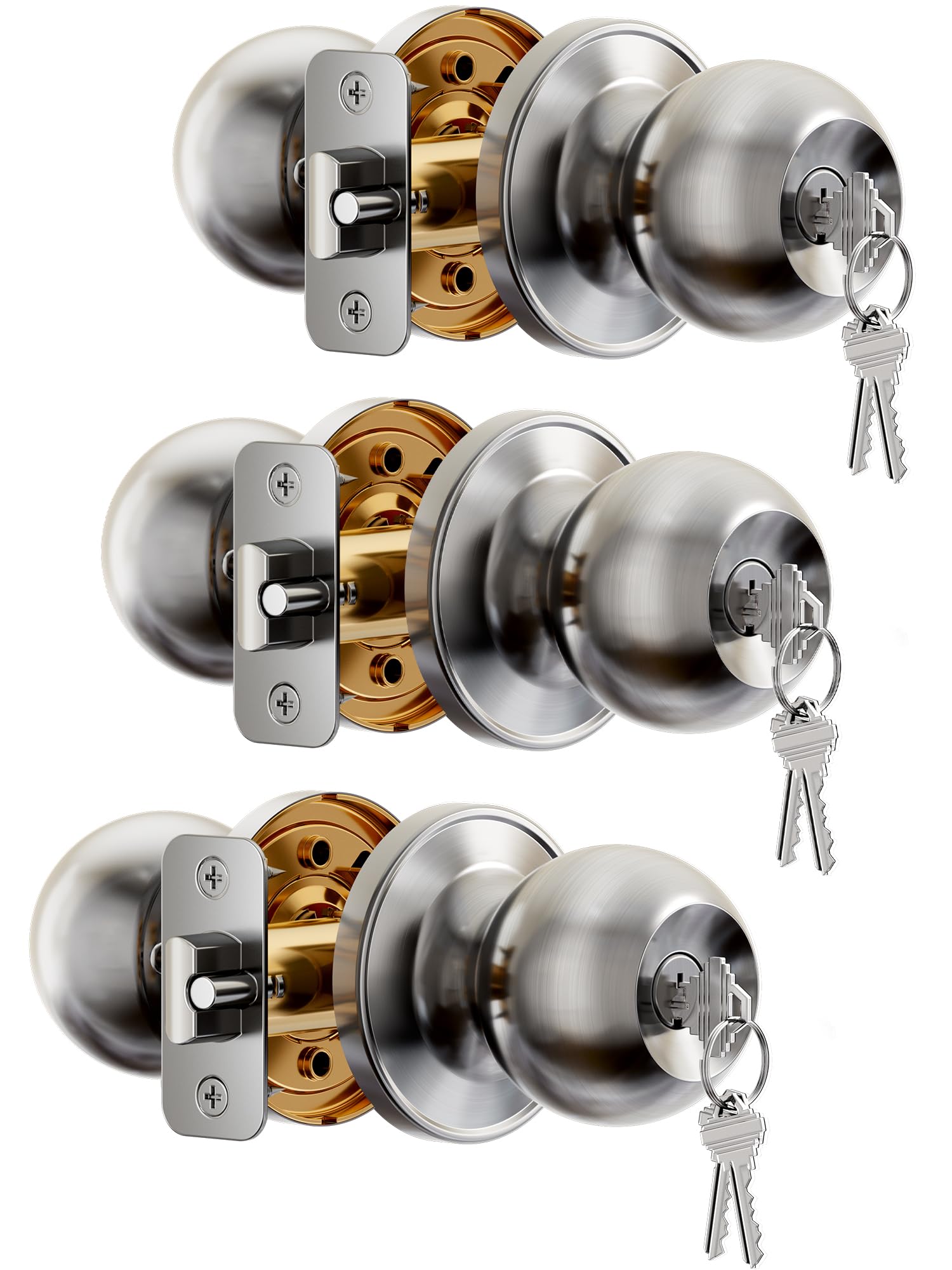 Veise 3-Pack Keyed Alike Entry Door Knobs - Satin Nickel -1