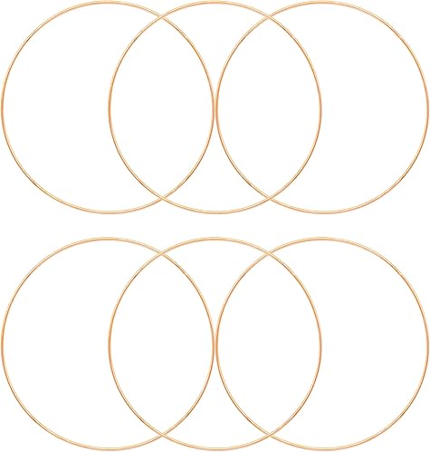Auvoau Paquete de 6 aros de metal de 6.5 pulgadas, corona de macramé floral para atrapasueños, decoración de boda y manualidades para colgar en la