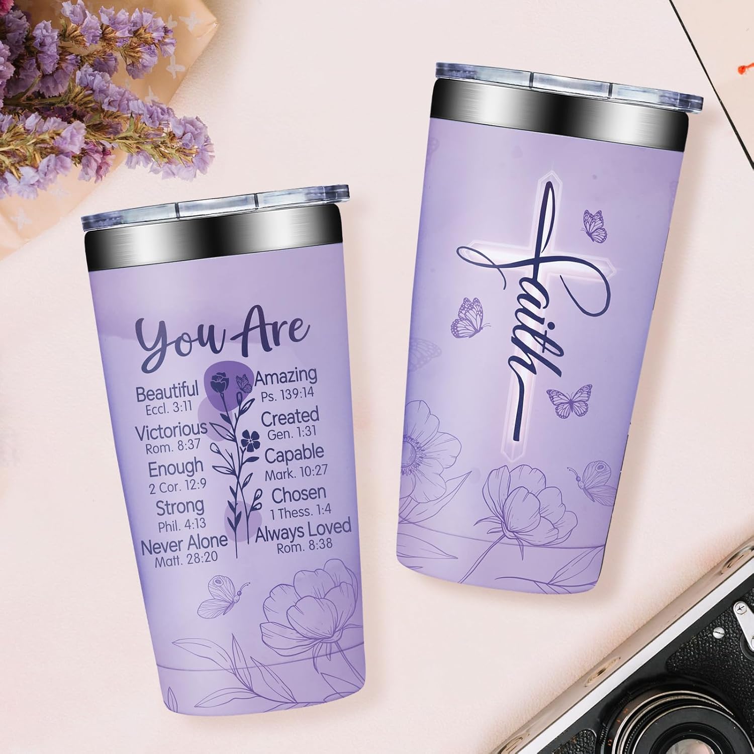 Grifarny Christian Gifts for Women Faith - Religious, Spiritual, Catholic, Bible, Jesus Gifts for Women - Christian Mothers Day Gift - Purple Christians Baptism Tumbler 20 oz - Image 6