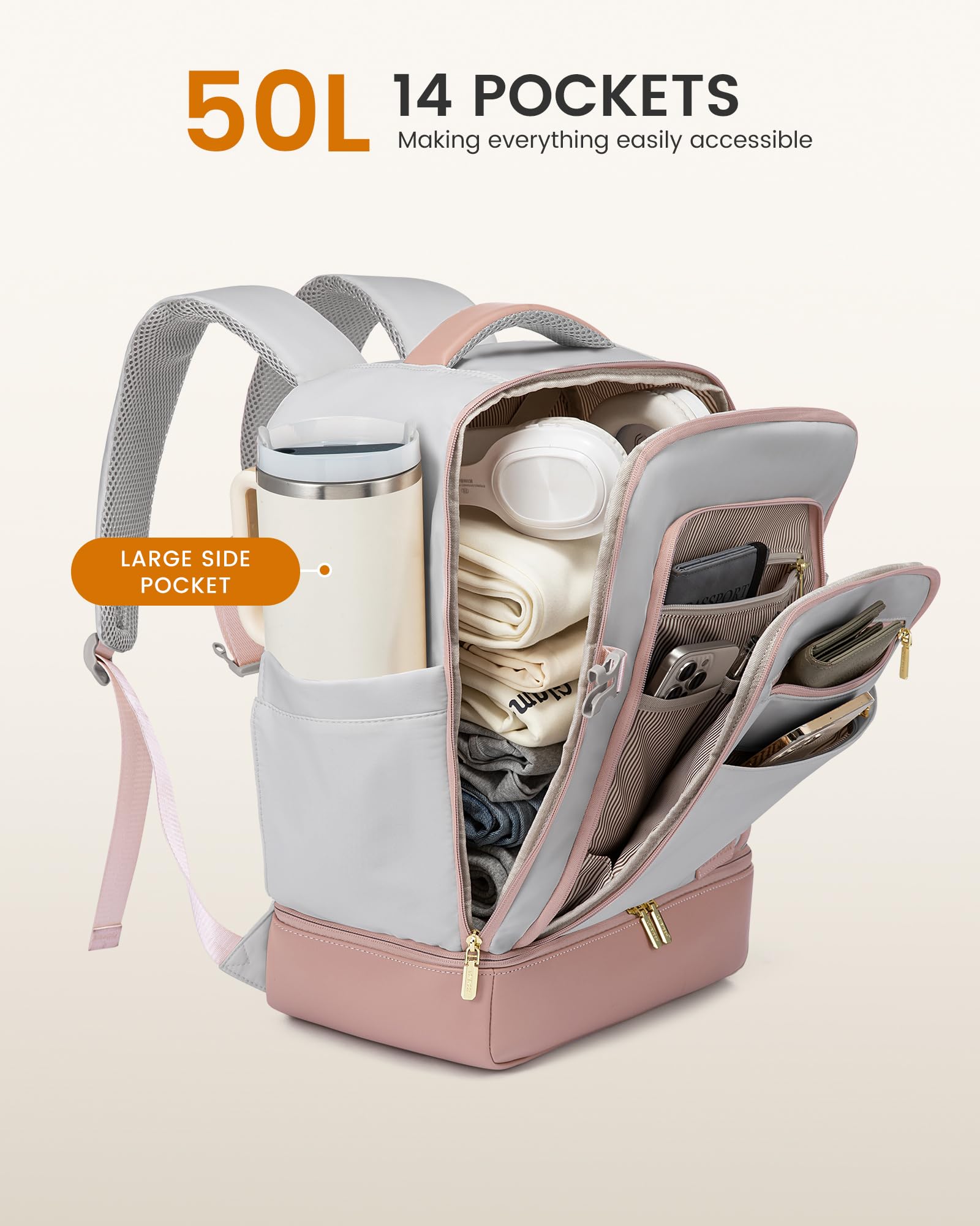 LOVEVOOK Mochila de viaje para mujer con compartimento para zapatos, bolsa de viaje para artículos personales, mochila de transporte aprobada por vuelos