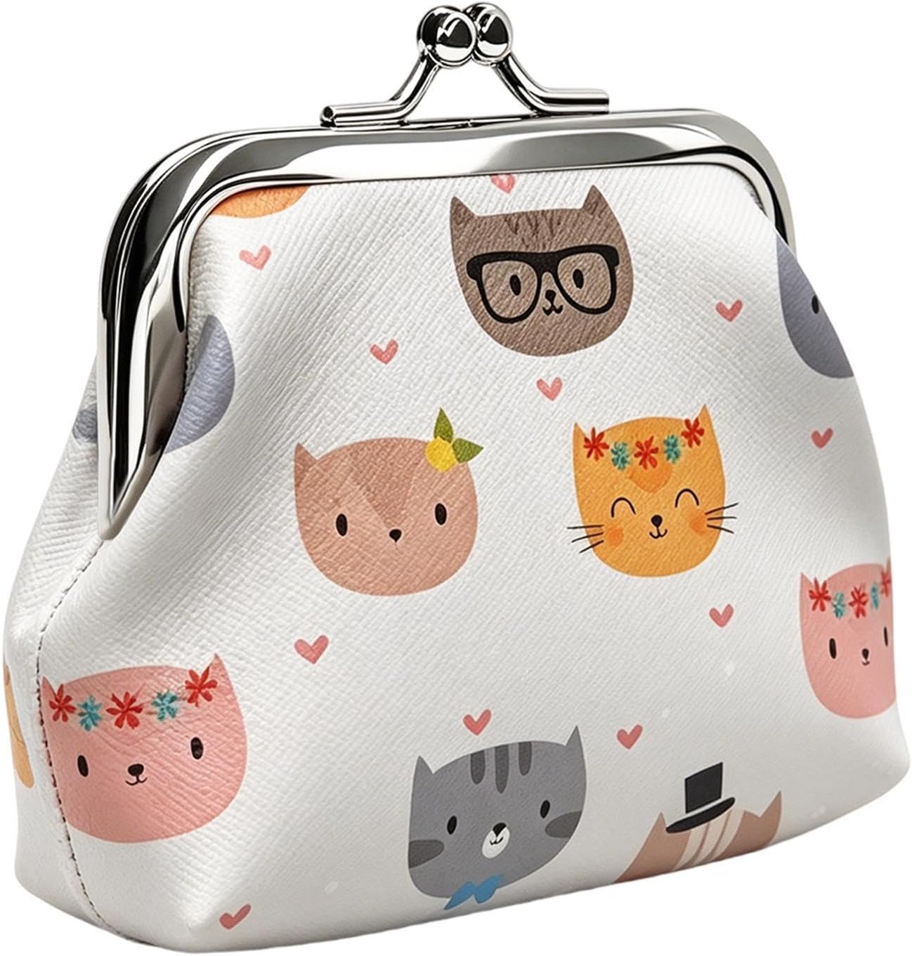 Cat Pattern Coin Purse, PU Leather Change Bag, Portable Zippered Wallet, Small Travel Pouch for Coin, Cute Animal Print Handheld Bag Use