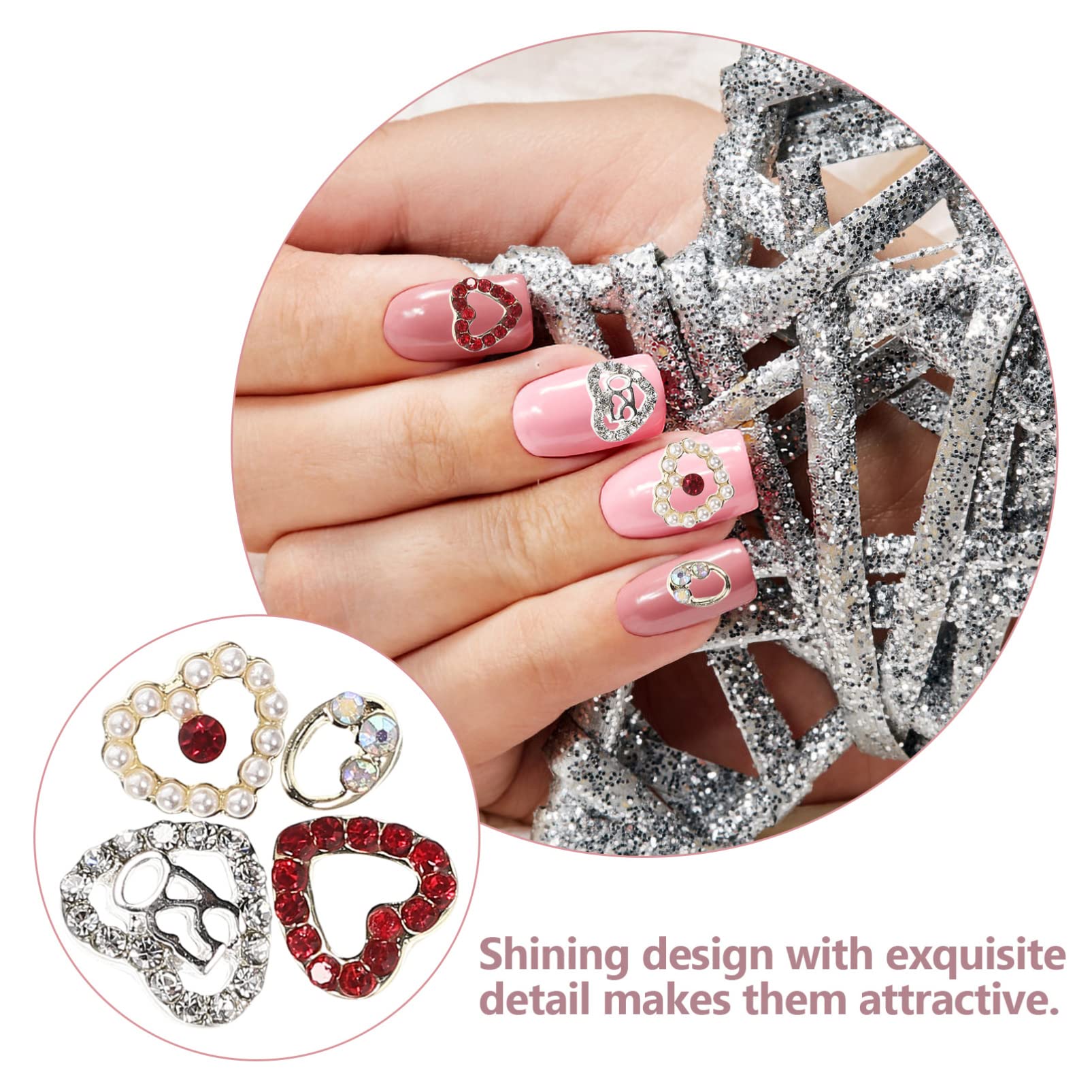 Didiseaon 5 Set Diamanti Per Unghie A Forma Di Cuore Decorazioni Per Unghie Artigianali Accessori Per Unghie Artigianali Polacco Strass Retro Piatto Ciondoli A Cuore Per Unghie 40 Pezzi * 5