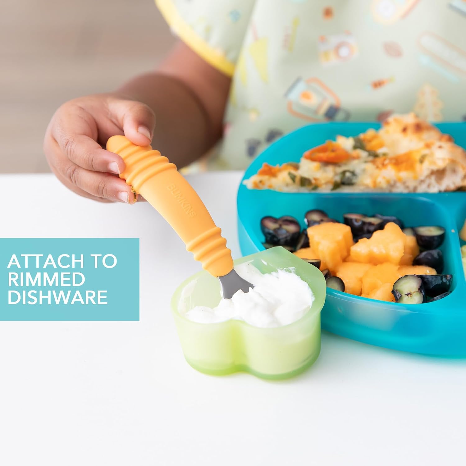 Bumkins Baby Silicone Little Dippers, Attaches to Bowls, Dishes and Plates, Sauce Cup, Holds Condiments, Dip, Puree, Toppings, Baby Led Weaning, Essential Feeding Supplies, Babies 6 Months Up, Blue