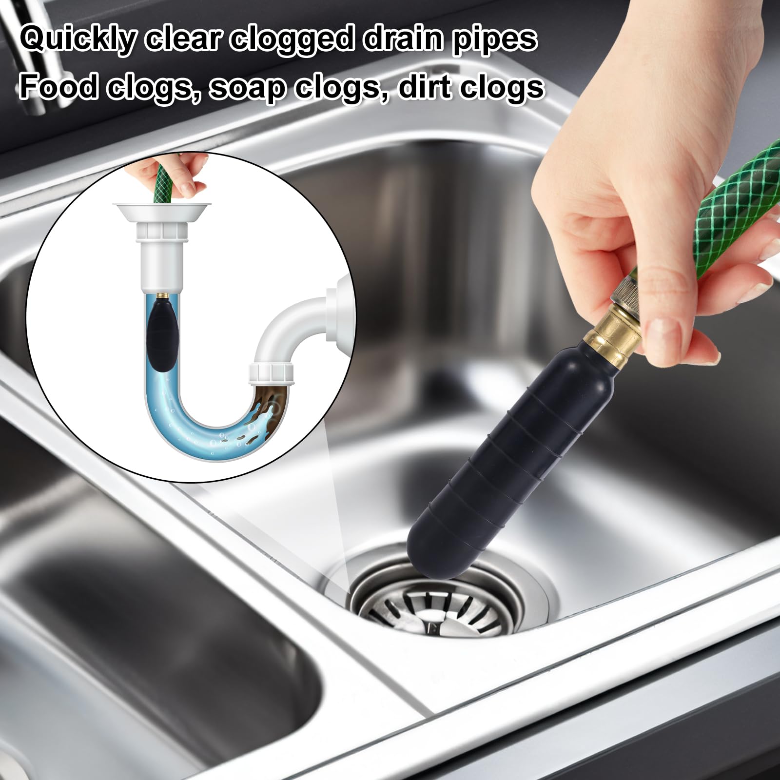 Gosknor 2-Pack Drain Bladders – Rubber Pipe Cleaner For 1-2" & 1.5-3" Pipes – Water Pressure Unclogger – For Sinks, Showers, Sewers & More – Removes Hair & Grease