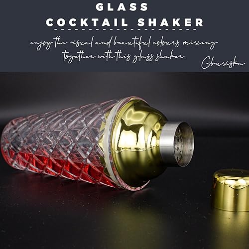 Miniatura 4 de Gbuxska Juego de coctelera dorada, kit de camarero de vidrio prémium con jigger medidor, cuchara mezcladora y muddler