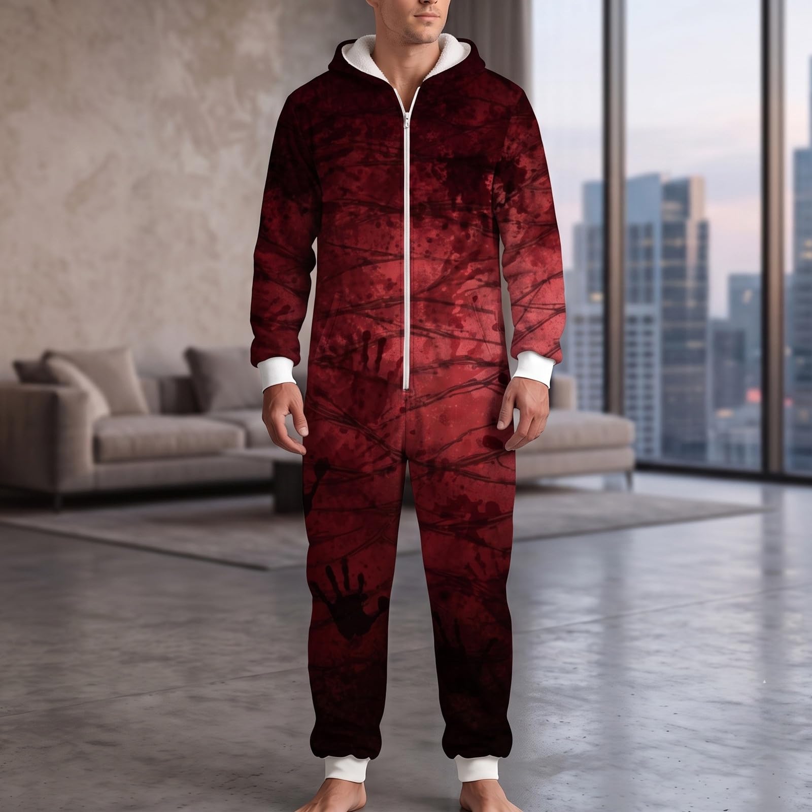 Generico Pigiama Halloween Donna - Tuta Intera con Cappuccio per Adulti di Halloween e Unisex Comoda in Flanella Stampata vestibilità Ampia Adatta a Sport Svago e Passeggiate quotidiane