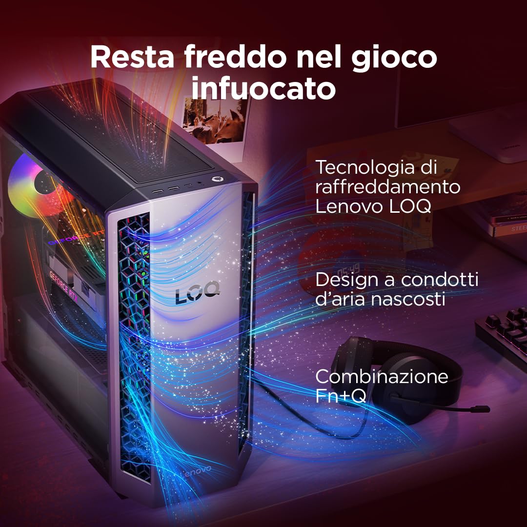 Lenovo LOQ Gaming Desktop 26L - (Processore AMD Ryzen 7-8745HX, RAM 2x8GB, Memoria 1 TB SSD, NVIDIA GeForce RTX 5060 8GB GDDR7, Windows 11) -Luna Grigio+Eclipse Nero - Esclusiva Amazon
