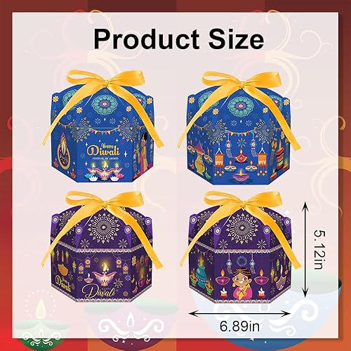 Miniatura 5 de ALIBBON 12 bolsas de regalo Happy Diwali, suministros de fiesta Diwali, bolsas de papel kraft para aperitivos de dulces, bolsas de regalo de fiesta