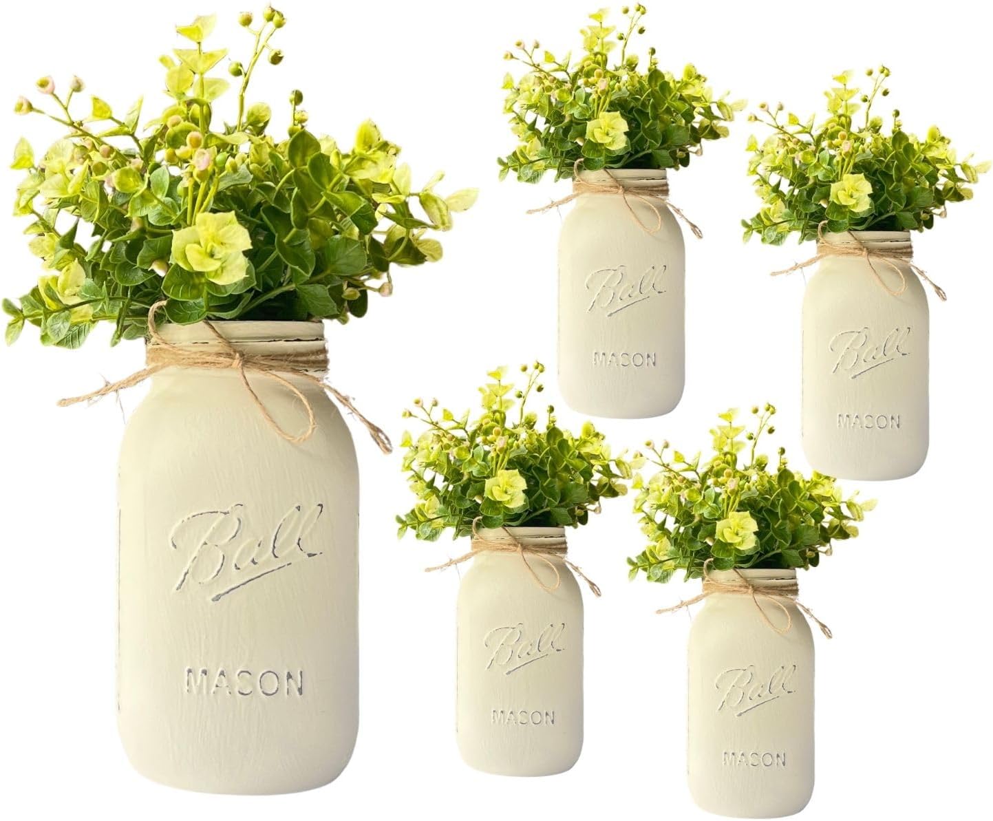 Ivory Mason Jar Centerpieces Set of 5 – Farmhouse Mason Jar Vases for Centerpieces, Rustic Wedding Table Decor, Painted Mason Jar Flower Vases, Table Centerpiece Decor (Off White - No Flowers)