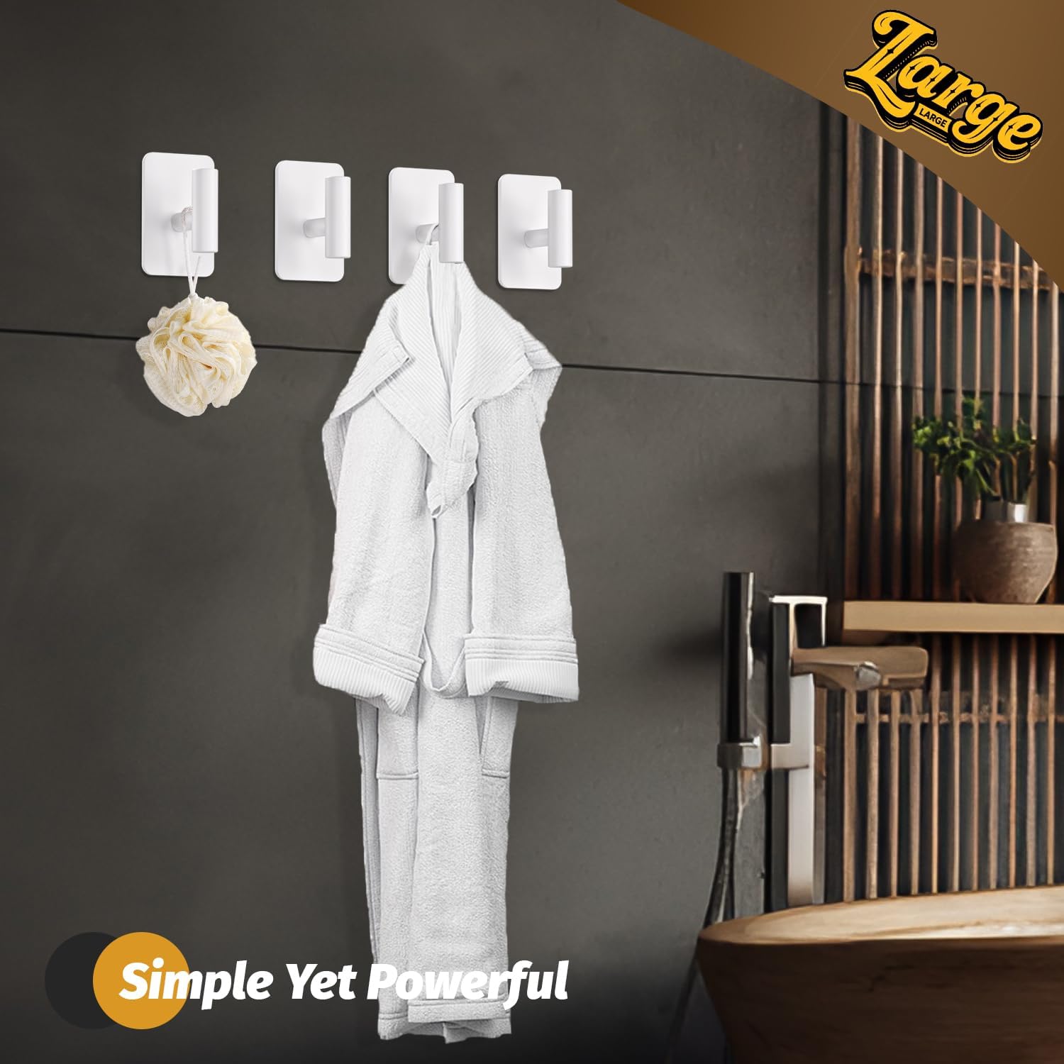 Heavy Duty Adhesive Hooks - 26lb Max, Sticky Wall Hooks Waterproof Stainless Steel for Hanging Towel, Coat, Robe, Towel Hooks Stick on Bathroom, Kitchen, Shower, Door (White, 2 Pack) image 2