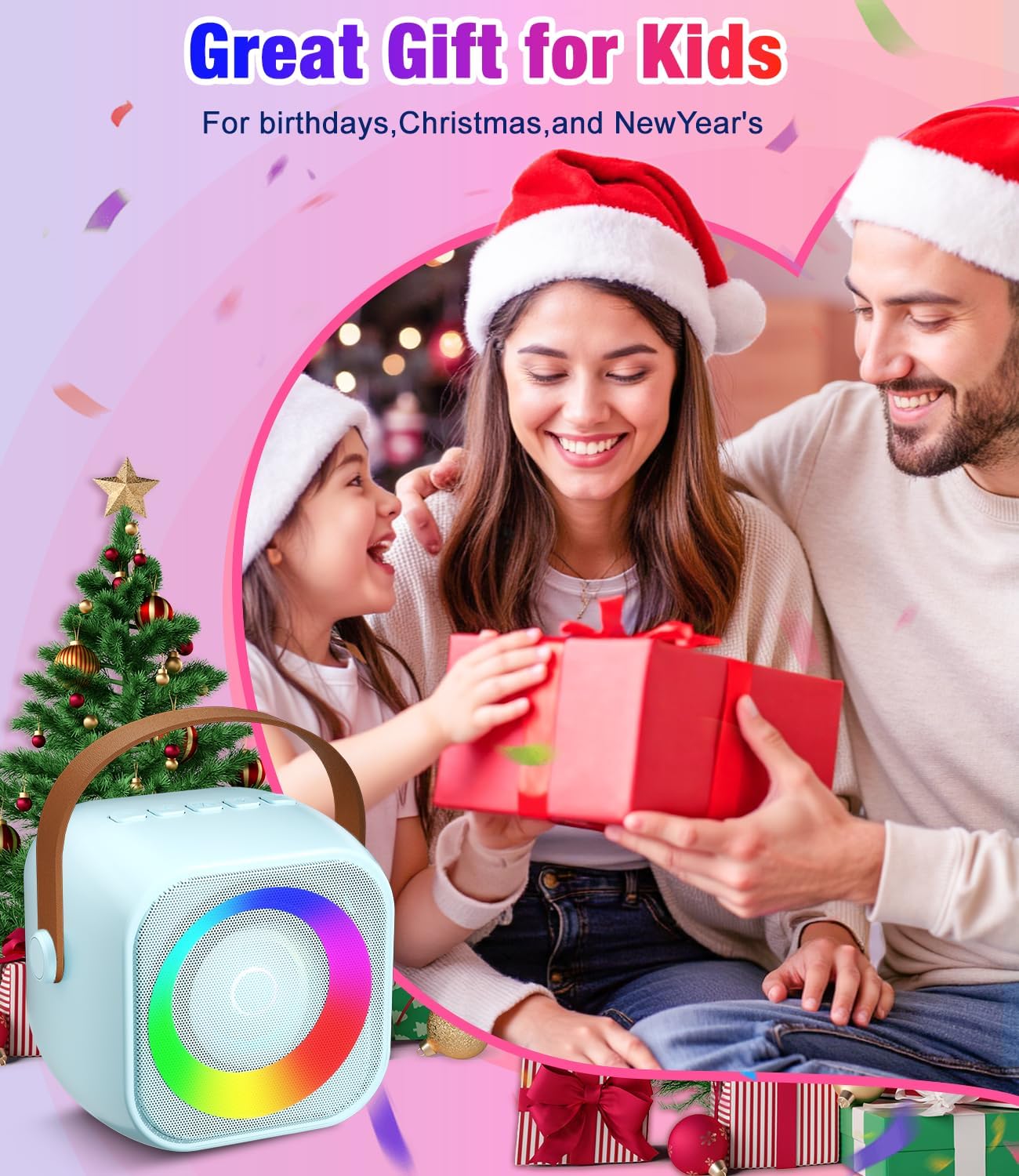 Mini Karaoke Machine, Portable Bluetooth Speaker with 2 Wireless Microphones for Kids & Adults, Karaoke Microphone with LED Lights, Gifts for Girls & Boys_Blue - Image 7