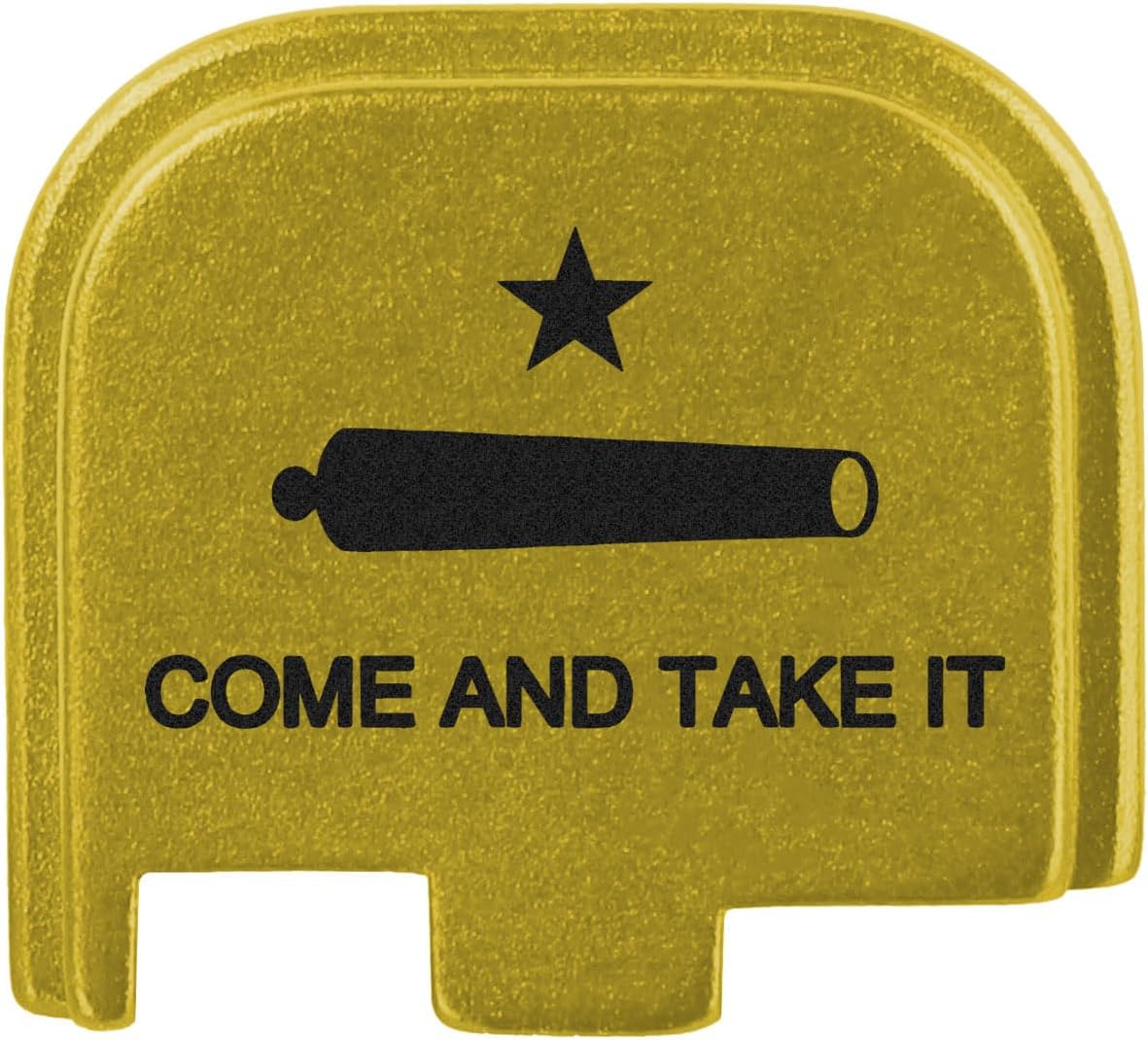 NDZ Performance Slide Cover Back Plate for Glock 43 43X 48 & PSA Dagger Micro – Aluminum Upgrade with Black Engraving – Come and Take It Cannon – Gold