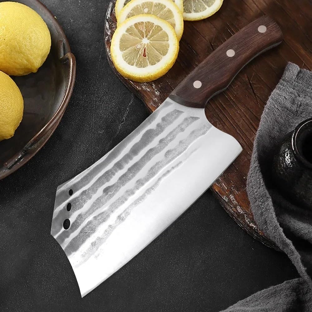 Meat Cleaver Knife, 8 Inch Forged Kitchen Knives Cleaver Meat Chinese Knife Stainless Steel Butcher Knife Wood Handle Chef Knives Chopping Vegetables Meat