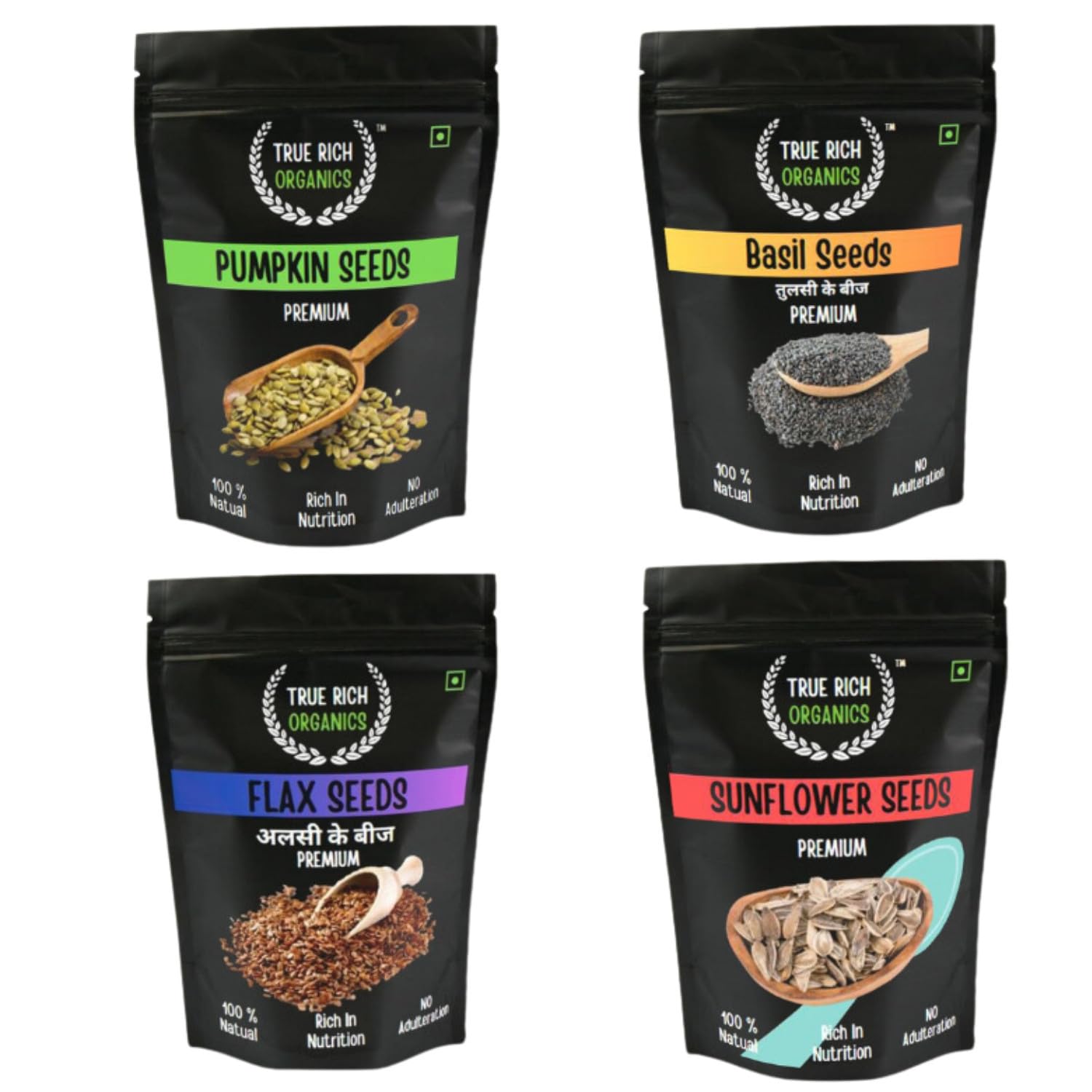 True Rich Organics Pumpkin Seeds, Basil Seeds, Flax Seeds, Sunflower Seeds for Weight Loss Combo Pack of 4 100g Each - 400 G (B0CYSSJ4YW) Amazon Price History, Amazon Price Tracker