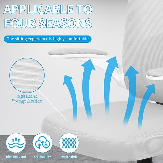 Ergonomic Mesh Office Chair 400LBS, High Back Desk Chair with Lumbar Support, Height Adjustable Swivel Computer Task Chair (White-Mesh)