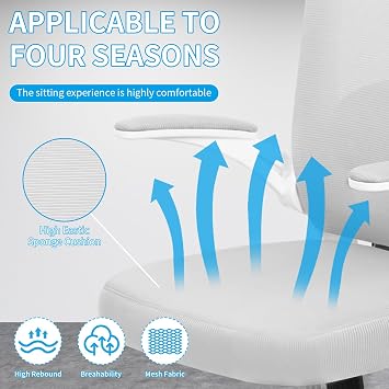 Ergonomic Mesh Office Chair 400LBS, High Back Desk Chair with Lumbar Support, Height Adjustable Swivel Computer Task Chair (White-Mesh)