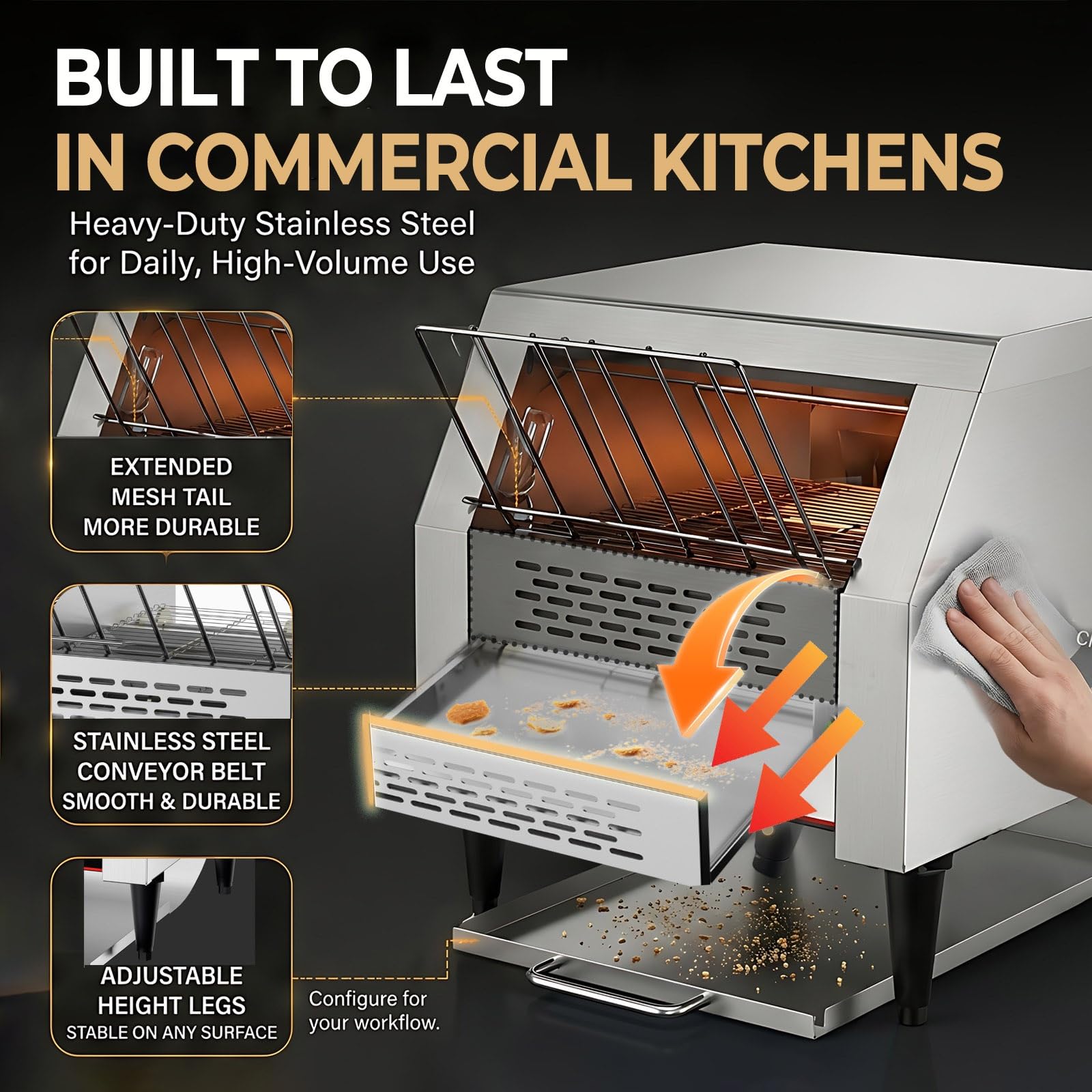 Tostapane a Nastro Professionale in Acciaio Inox, 10-30 Fette/Min, Tostapane Commerciale per Hotel e Buffet, 7 Livelli di Doratura, 230V(10 Slices/Min (1300W))