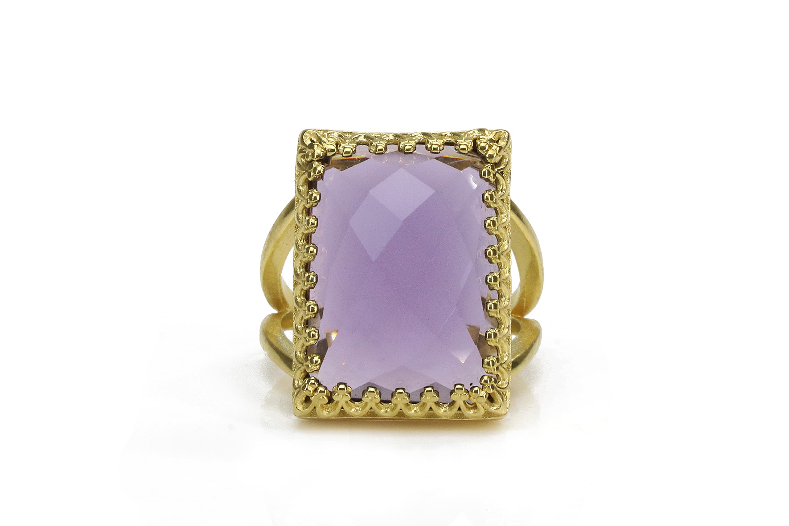 Anemone Gioielli Anelli Eleganti Febbraio Pietra Nascente per Donne - Anello Ametista con Oro Riempito Banda 14k - Anelli Ametista per Donne Fatti a Mano - Scatola Gratis - Incisione Disponibile