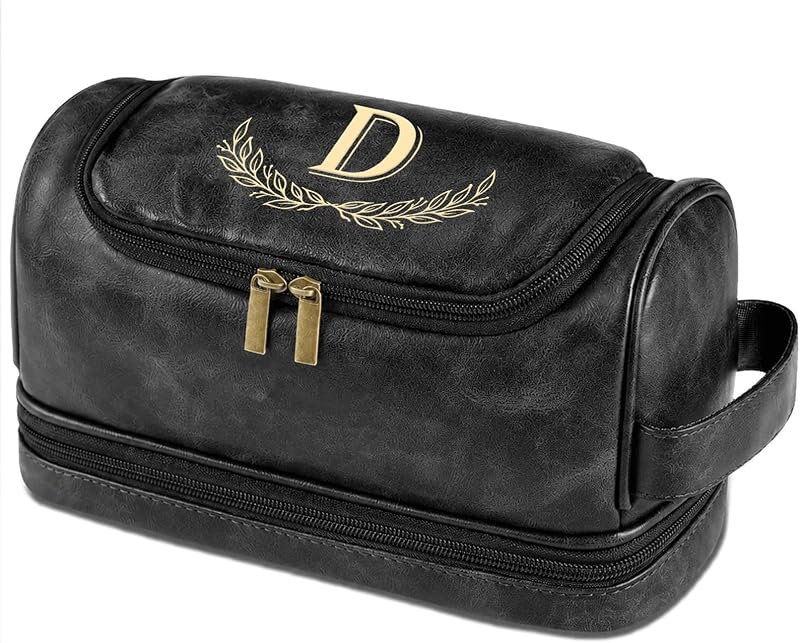 Necessaire de viagem Sparklove personalizada com inicial, gancho e compartimento interno, preta, 1 unidade