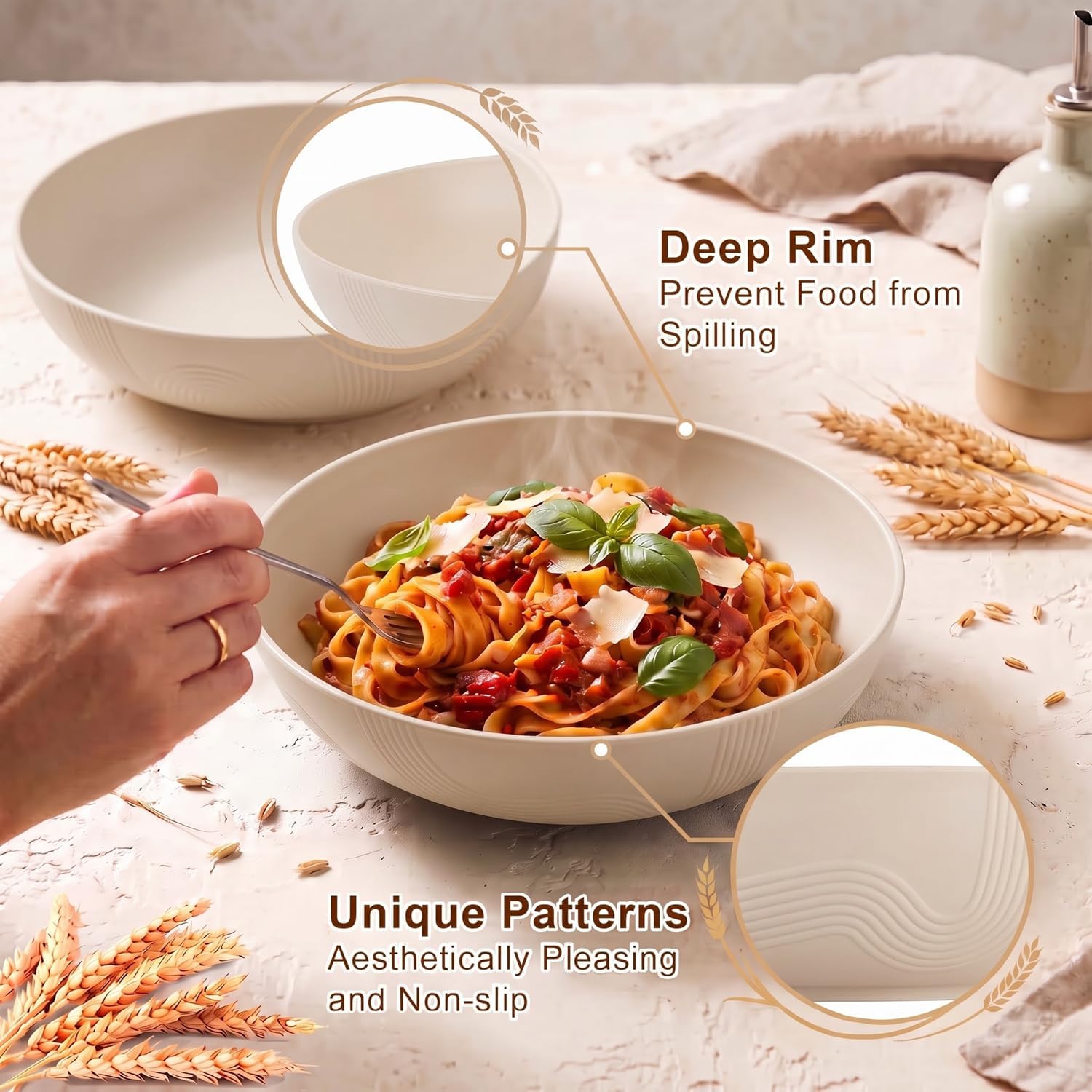 PYRMONT 65 Oz Wheat Straw Bowls Large Salad Bowls for Eating(2pcs,Beige) image 3