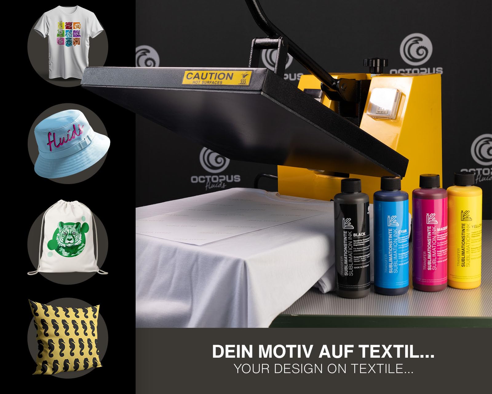 Octopus 4 x 500 ml atrament sublimacyjny do druku na tekstyliach, druk transferowy, tusz sublimacyjny, kompatybilny z Epson, Brother, Roland, Mimaki, Mutoh, CMYK