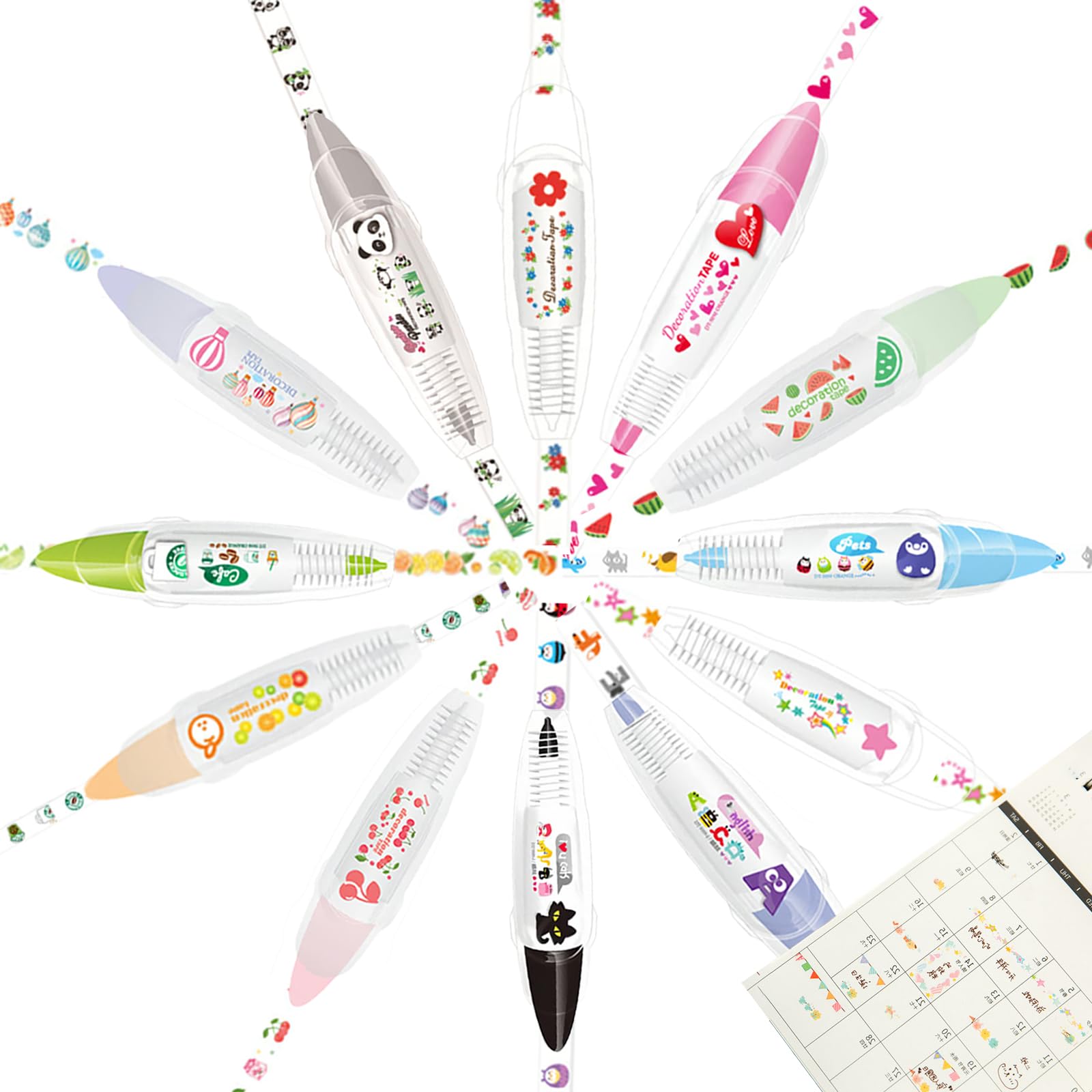 6/12pcs DIY Cute Animals Press Type Decorative Pen, Creative Cartoon Pattern Lace Correction Tape for Diary Scrapbooking Class Rewards (12pcs)