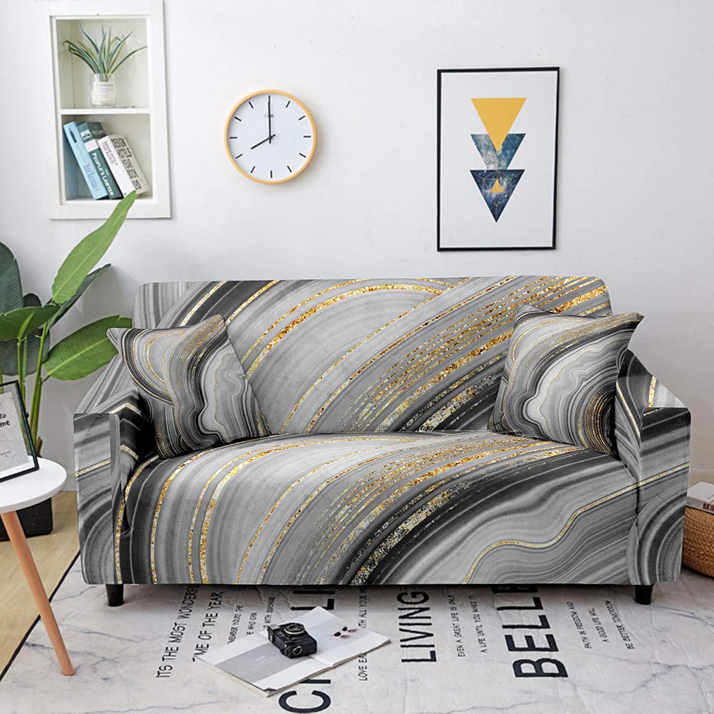 Housse de canapé sectionnelle extensible motif marbre chic 2-3 places