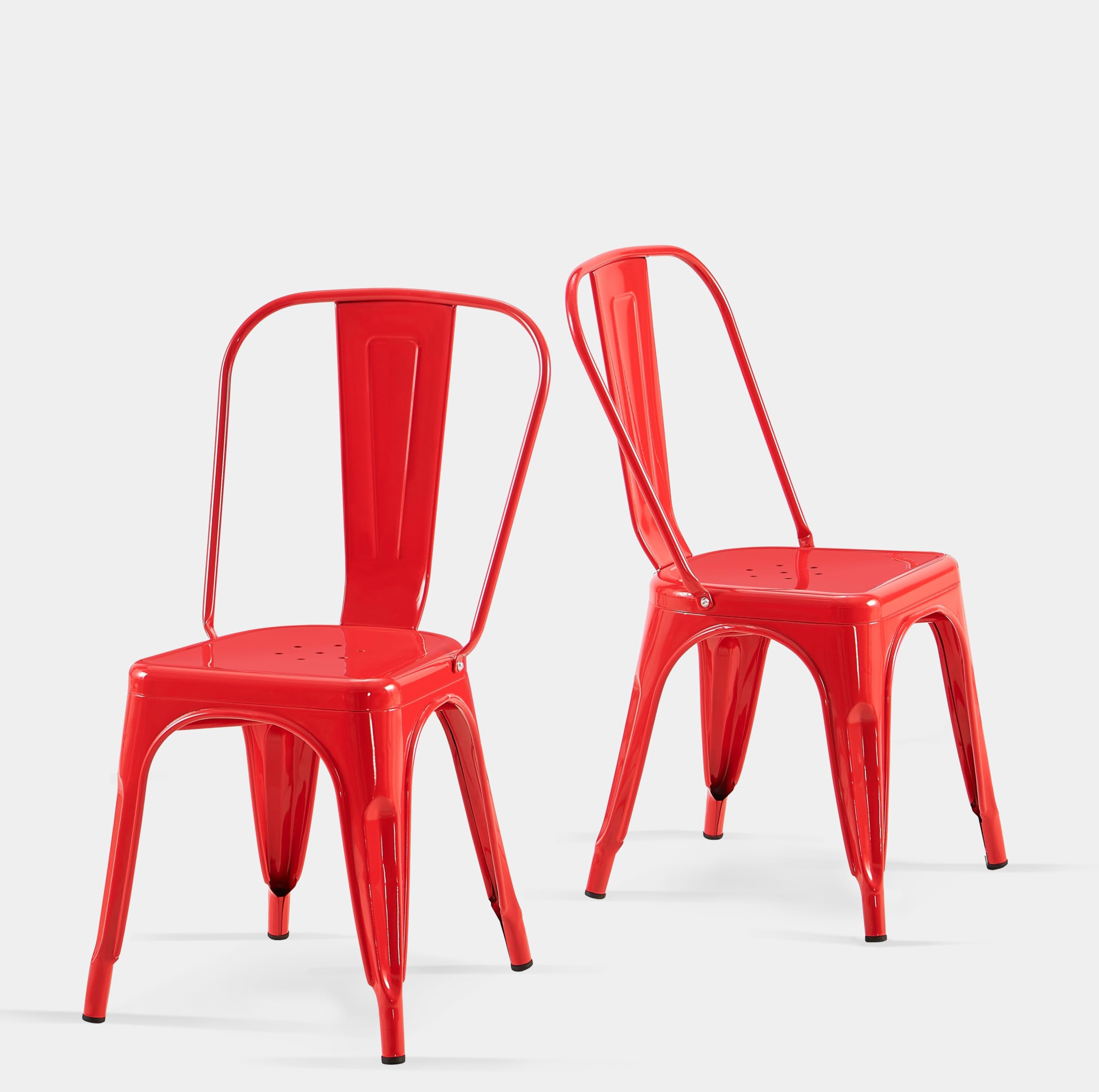 SOLEGGIATA Salsa Red Metal Dining Chairs Set of 2 Iron Stackable Modern Tolix Style Indoor Outdoor Farmhouse Kitchen Cafe Salsa Red Color