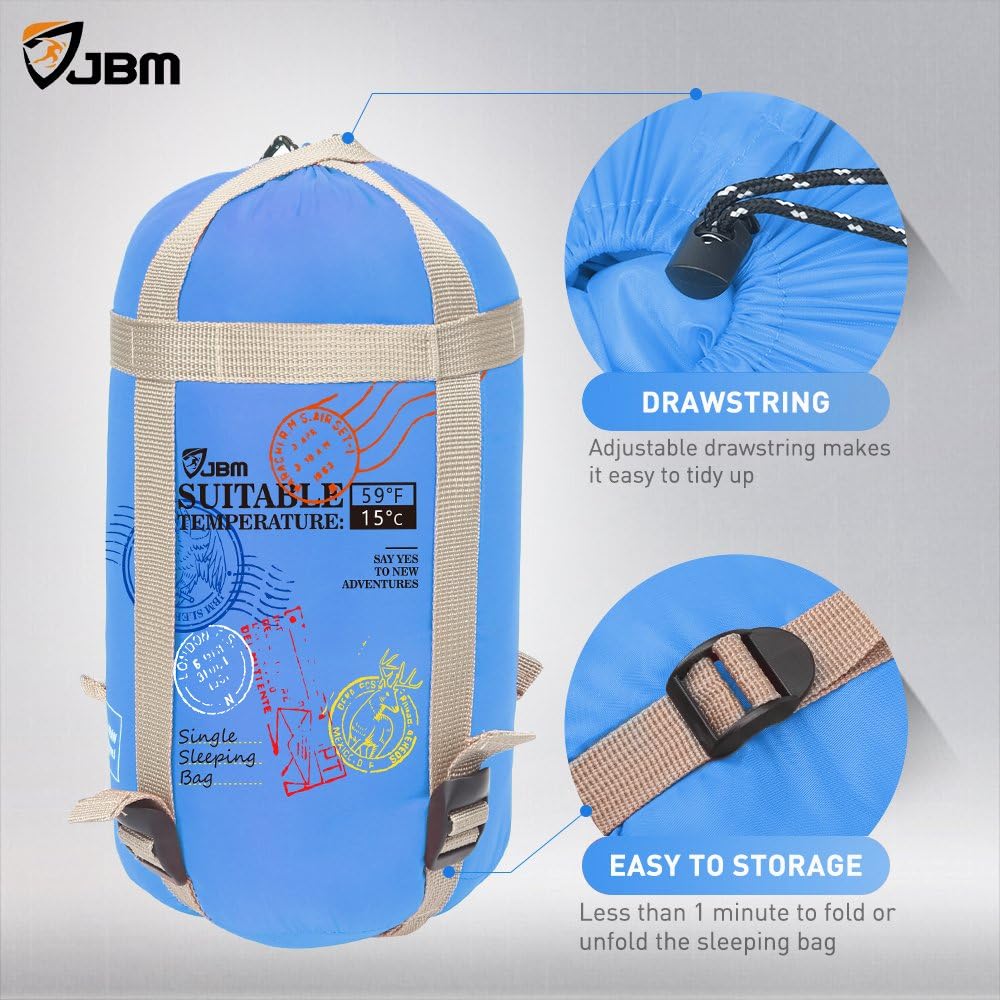 JBM Camping Sleeping Bag with Compression Sack, Lightweight and Waterproof Comfort Adults & Kids Sleeping Bags for 4 Seasons Camping/Traveling/Hiking/Backpacking/Outdoor