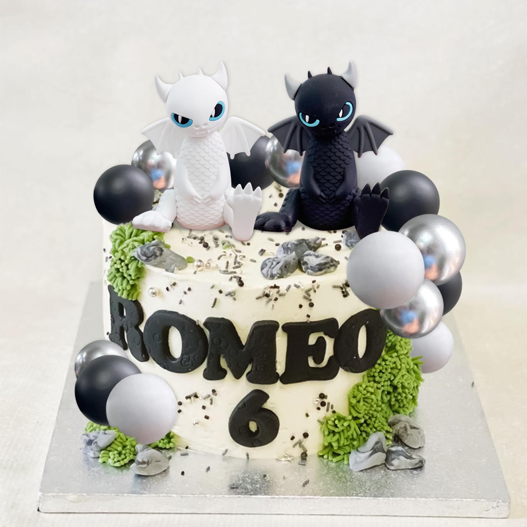 dragón blanco negro cake topper huevos de dragón cake decor bolas negras decoracion tarta para fantasia babyshower cumpleaños fiesta de bodas suministros
