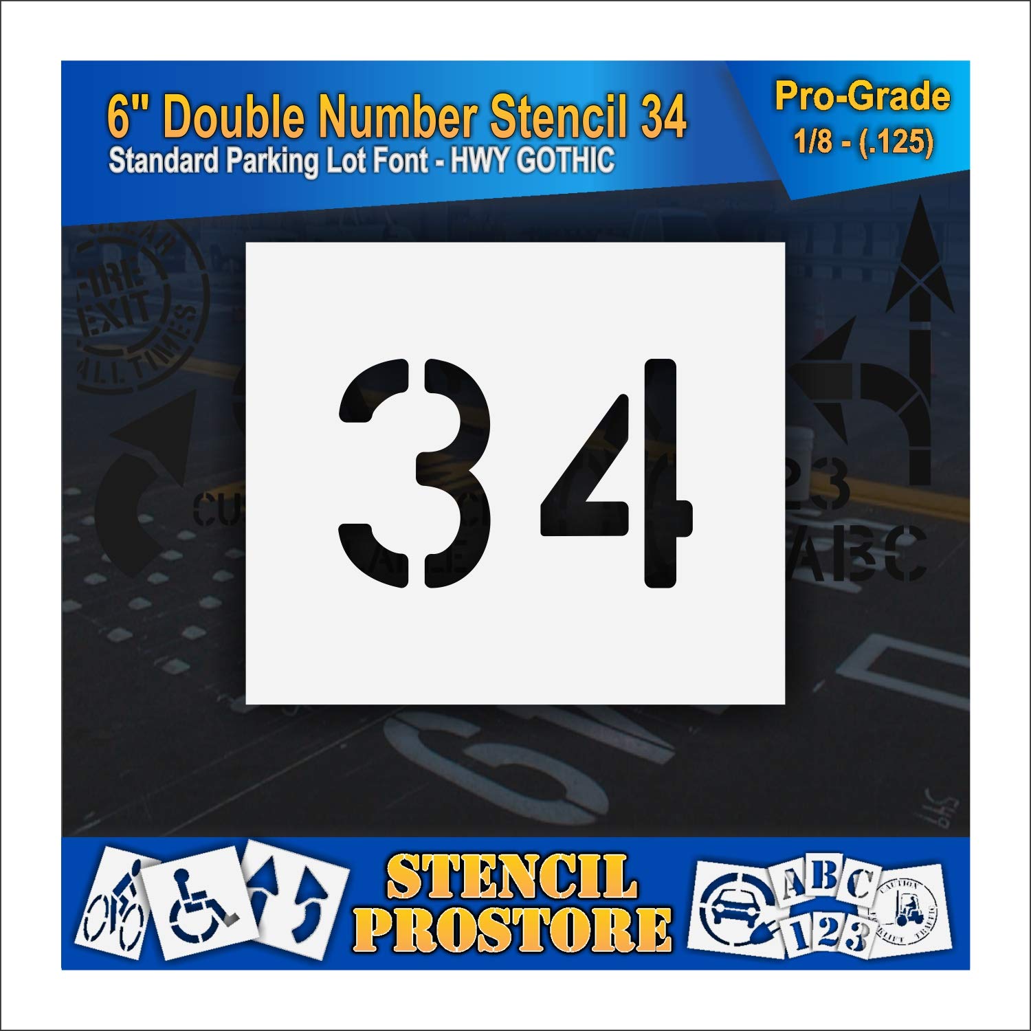 Pavement, Curb, and WheelStop Stencils - 6 inch Double Number Stencil - (10) - 6" x 6" x 1/8" (128 mil) - Pro-Grade