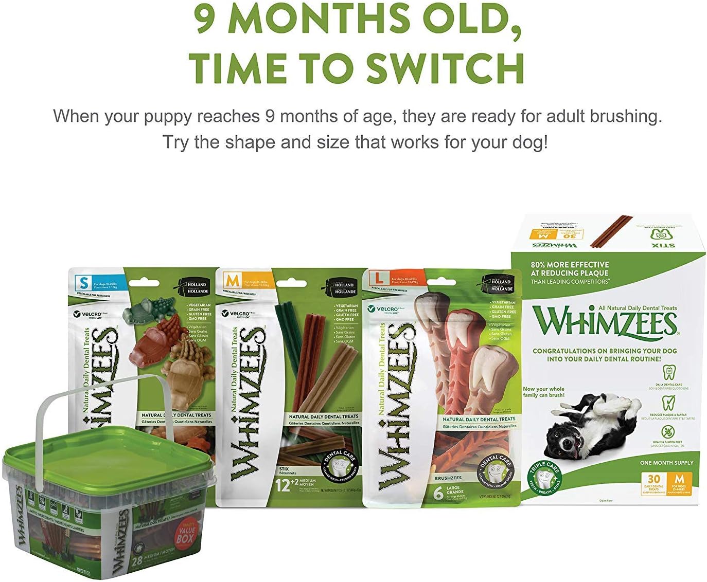 Whimzees 3 Pack of Puppy Daily Dental Treats, 14 Sticks Each, for Medium to Large Puppies