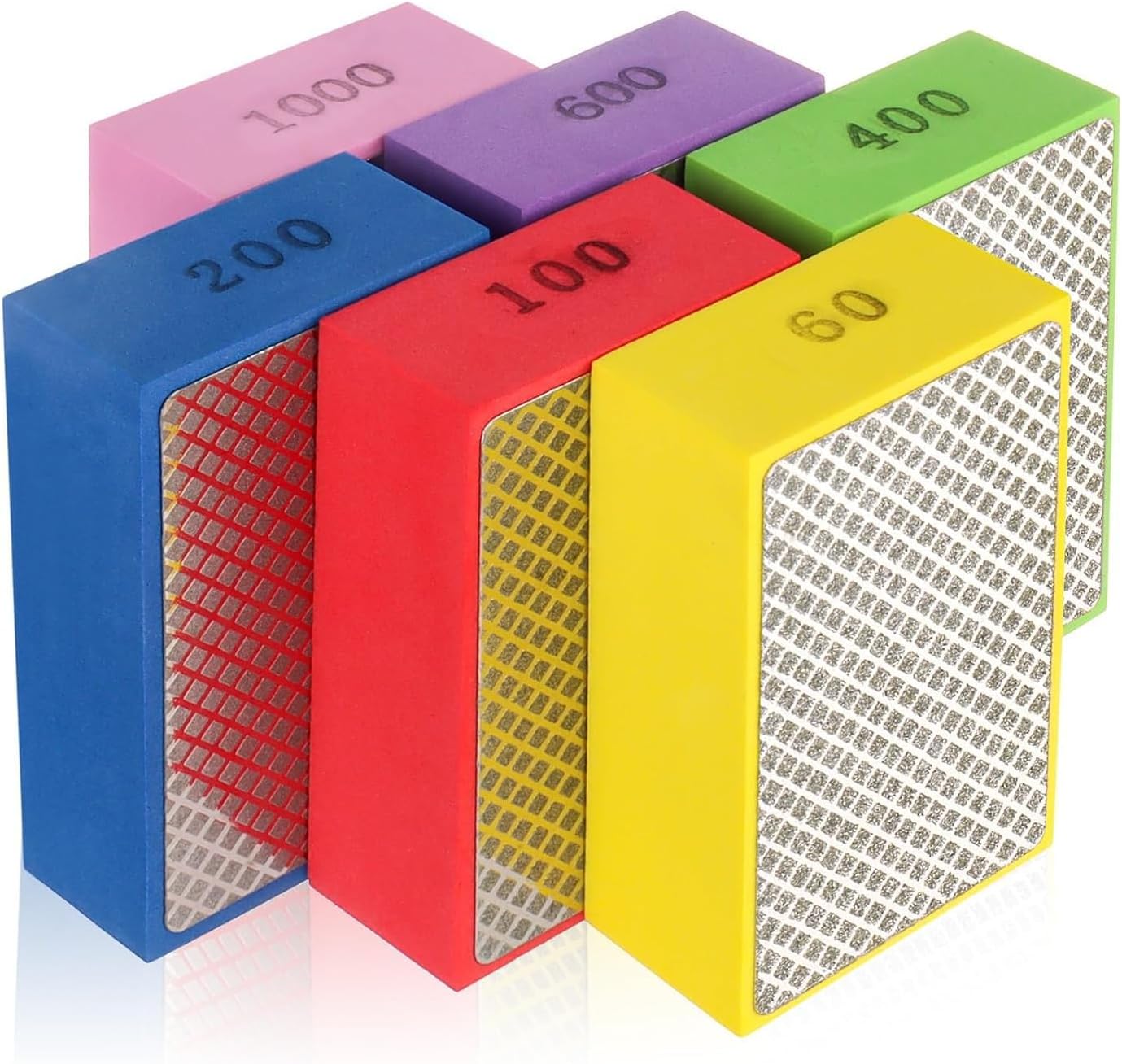6Pack Hand Diamond Polishing Pads, Diamond Sanding Blocks 60# 100# 200# 400# 600#1000# Tile Polishing Pad Grit Sanding Kit for Porcelain, Concrete Stone Marble Ceramic Grinding Trimming