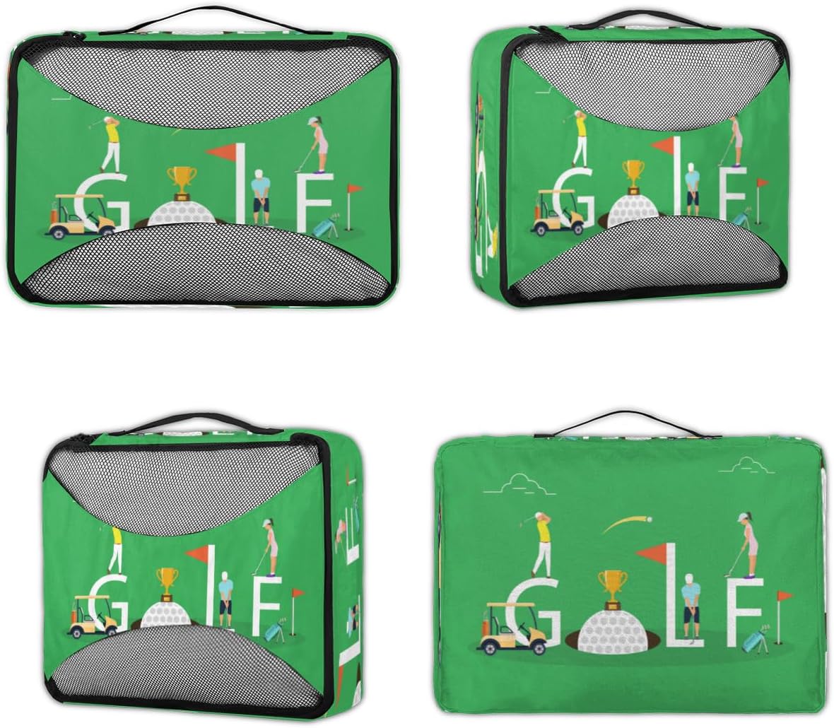 Sport Ball Club Golf Theme 4 Set Packing Cubes Packing Cubes for Women Lightweight Travel Essential Bag Clothes Carry on Suitcase Bags for Accessories Essentials