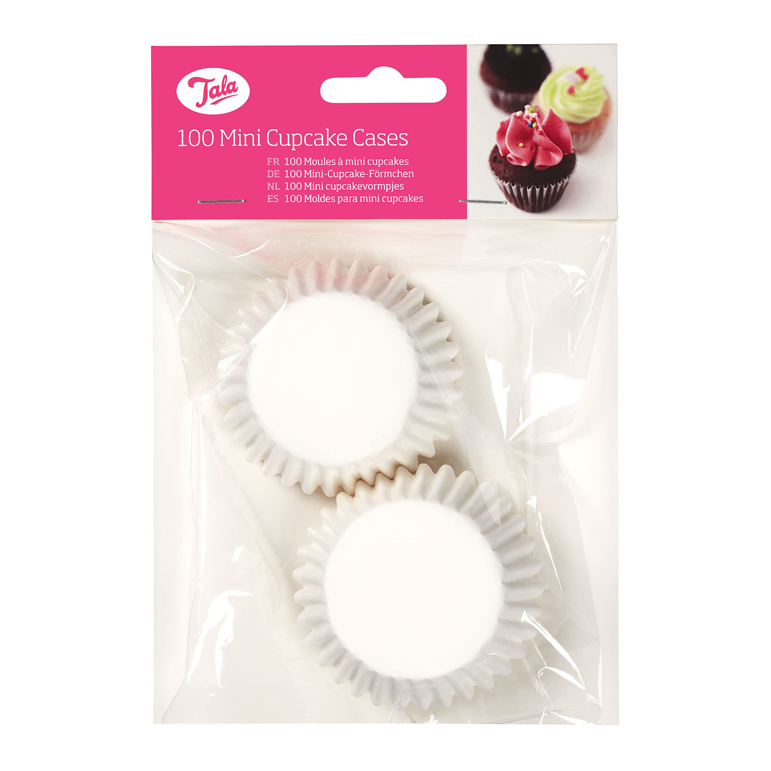 Tala White 9Cm Diameter Plain Mini Cupcake Cases, Ideal For Smaller Shallow Cupcakes And Fairy Cakes, Perfect For Birthdays And Celebrations