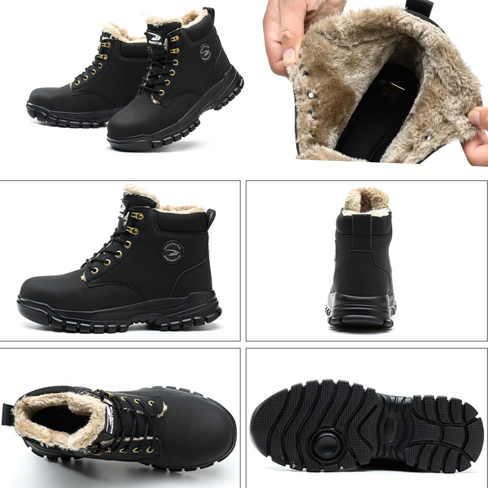 Botas de Seguridad para Hombre Mujer Invierno Impermeable Ligeras Zapatos de Seguridad con Punta de Acero Antideslizantes Botas de Trabajo con Forro Cálido