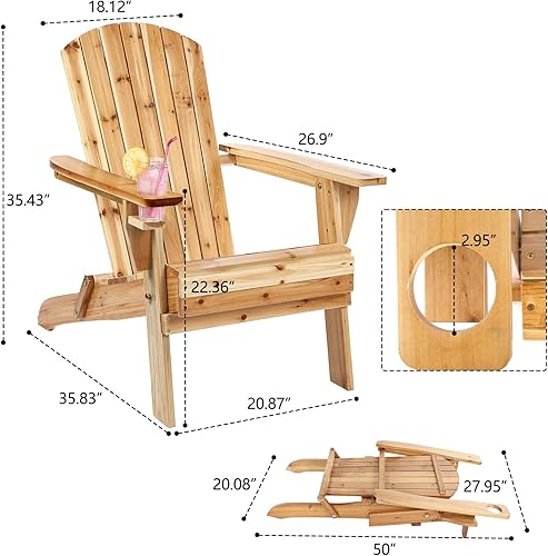 Miniatura 3 de Sillas plegables Adirondack, sillas de césped de madera para exteriores con soporte para tazas, silla de patio para jardín, patio, piscina, patio