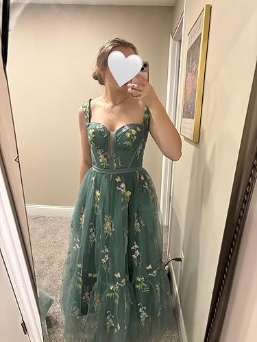 Miniatura 2 de Basgute Vestido de fiesta de tul con bordado de flores para mujer, corsé, línea A, formal, vestido de fiesta de noche