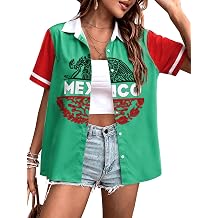 Mexico Shirts for Women Mexican Party Hawaiian Shirt Funny Mexico Button Down Shirt Vacation Short Sleeve Button Up Tops