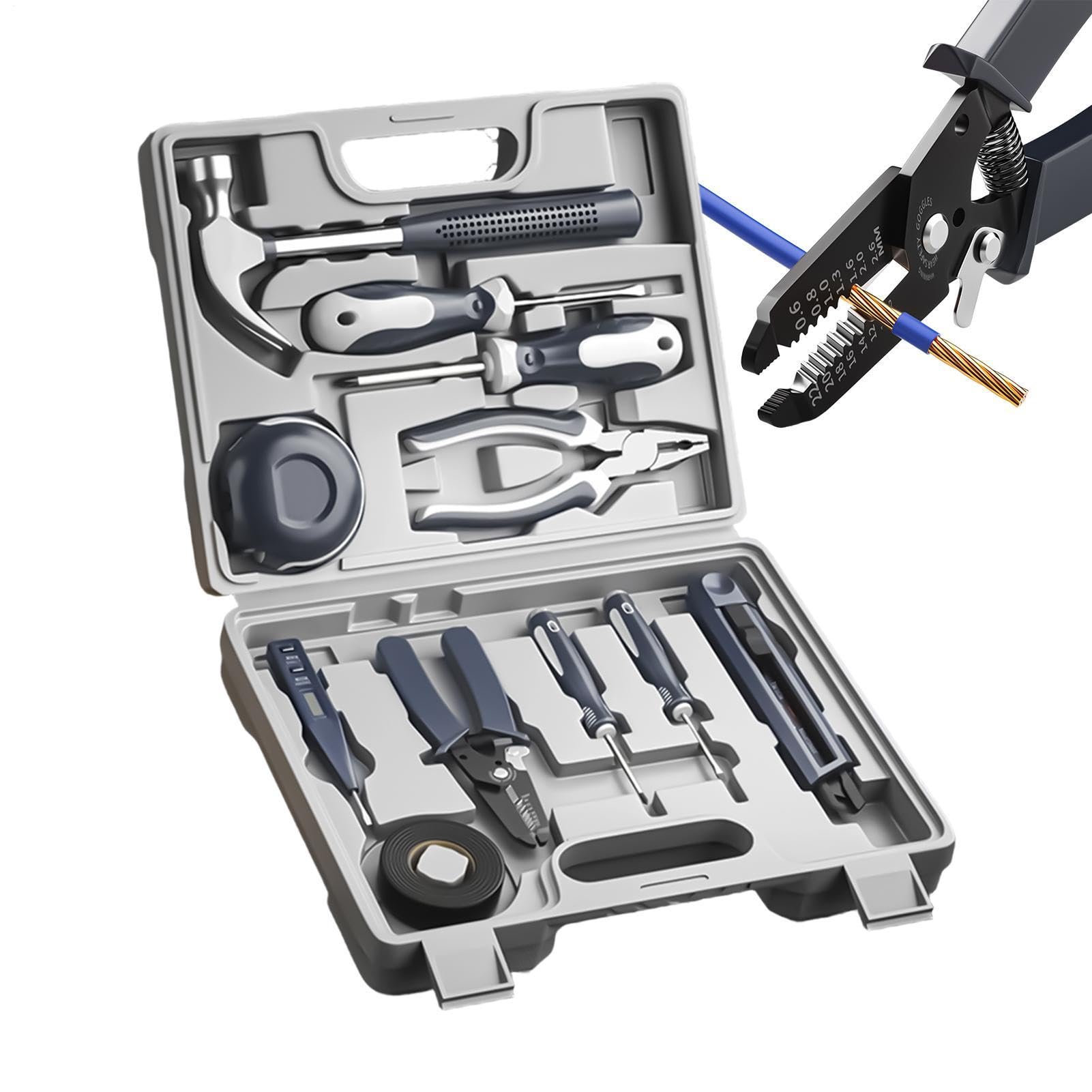 Kit Attrezzi Domestici 11 Pezzi Hardware Portatile Multifunzione | Set Porta Attrezzi Per Riparazioni Domestiche Auto Appartamento College Ufficio Outdoor Campeggio Mobili Garage