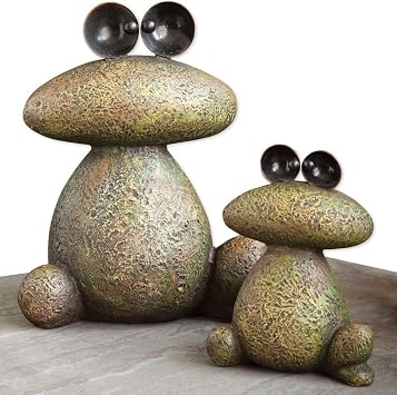 Bits and Pieces - Two Frogs Garden Sculptures for Lawn or Patio - Waterproof Garden Decor Set - Frog Statues Minimalistic Design