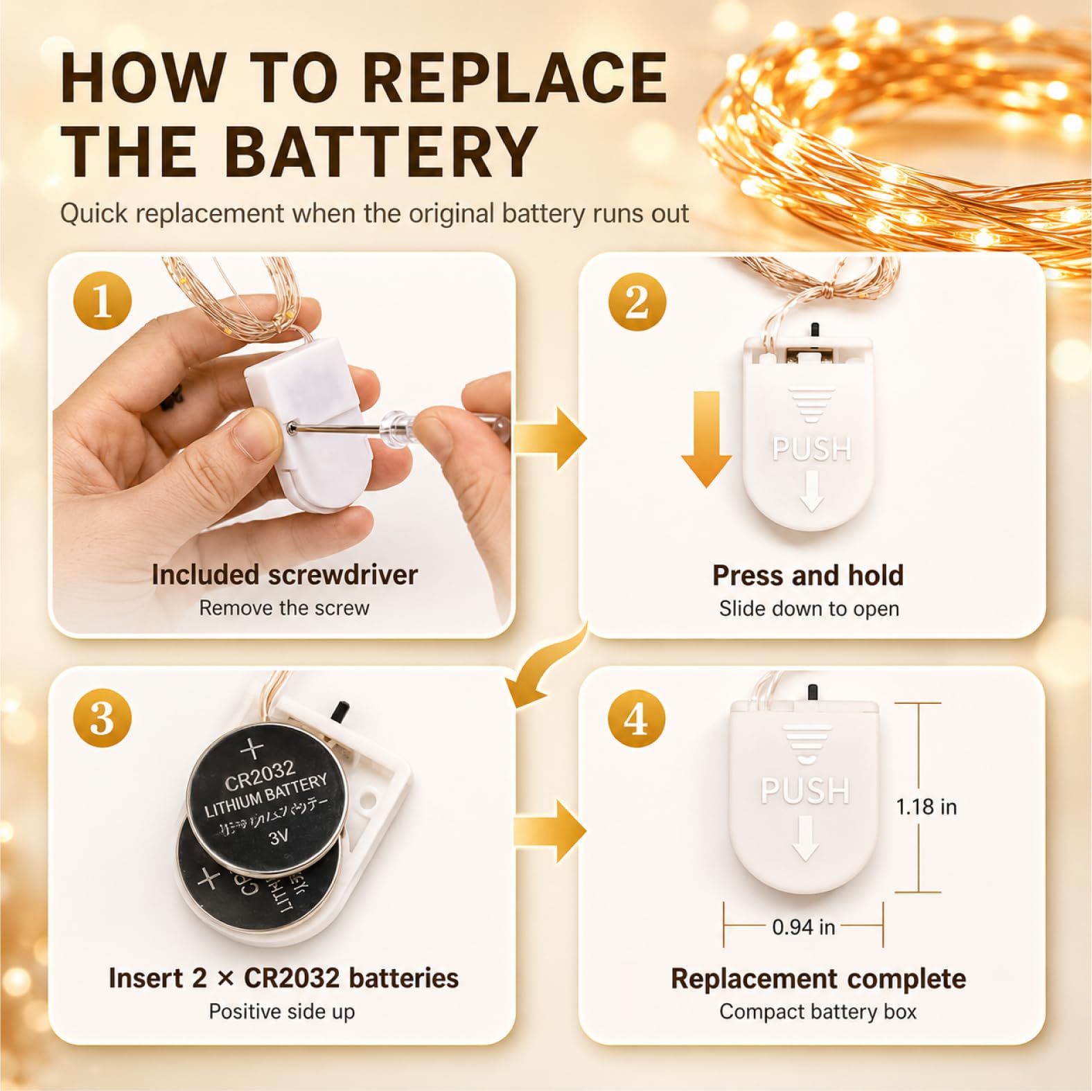 HXWEIYE Paquete de 6 luces de hadas que funcionan con pilas, color blanco cálido